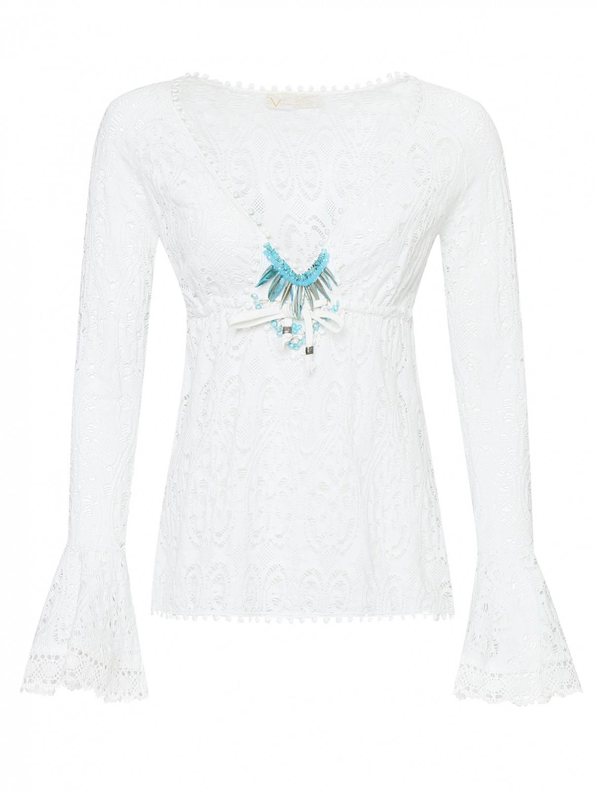 Джемпер из хлопка декорированный камнями Versace 1969  –  Общий вид  – Цвет:  Белый