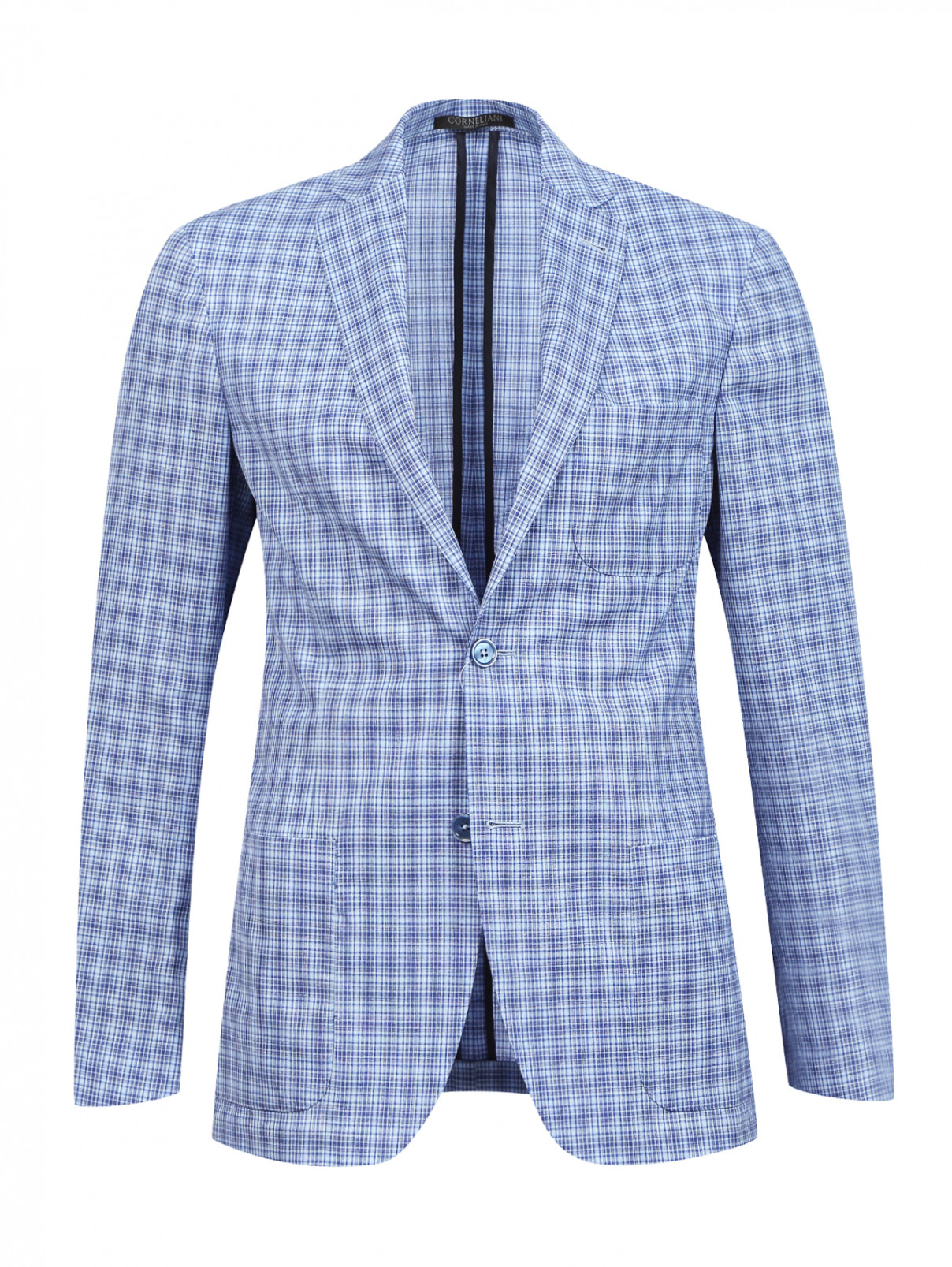 Легкий пиджак из шерсти с узором "клетка" Corneliani ID  –  Общий вид  – Цвет:  Синий