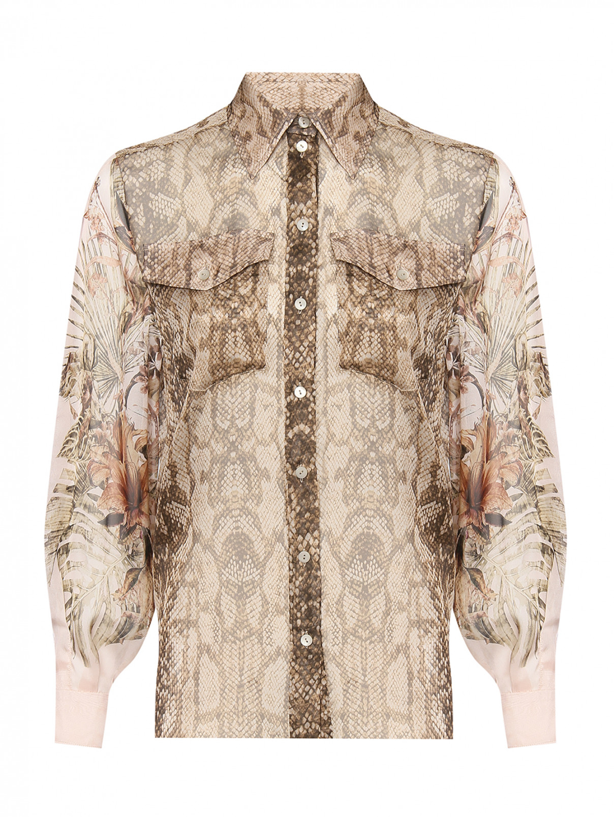 Блуза из шелка с узороом и карманами Alberta Ferretti  –  Общий вид  – Цвет:  Узор