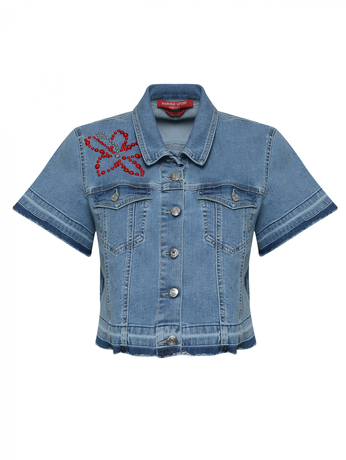 Куртка из хлопка с декором бусинами Marina Rinaldi  –  Общий вид  – Цвет:  Синий