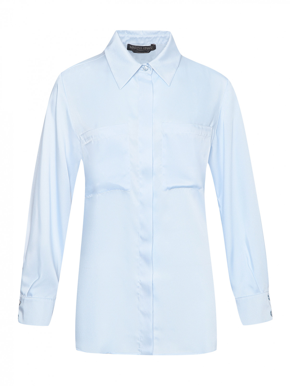 Однотонная блуза с накладными карманами Marina Rinaldi  –  Общий вид  – Цвет:  Синий