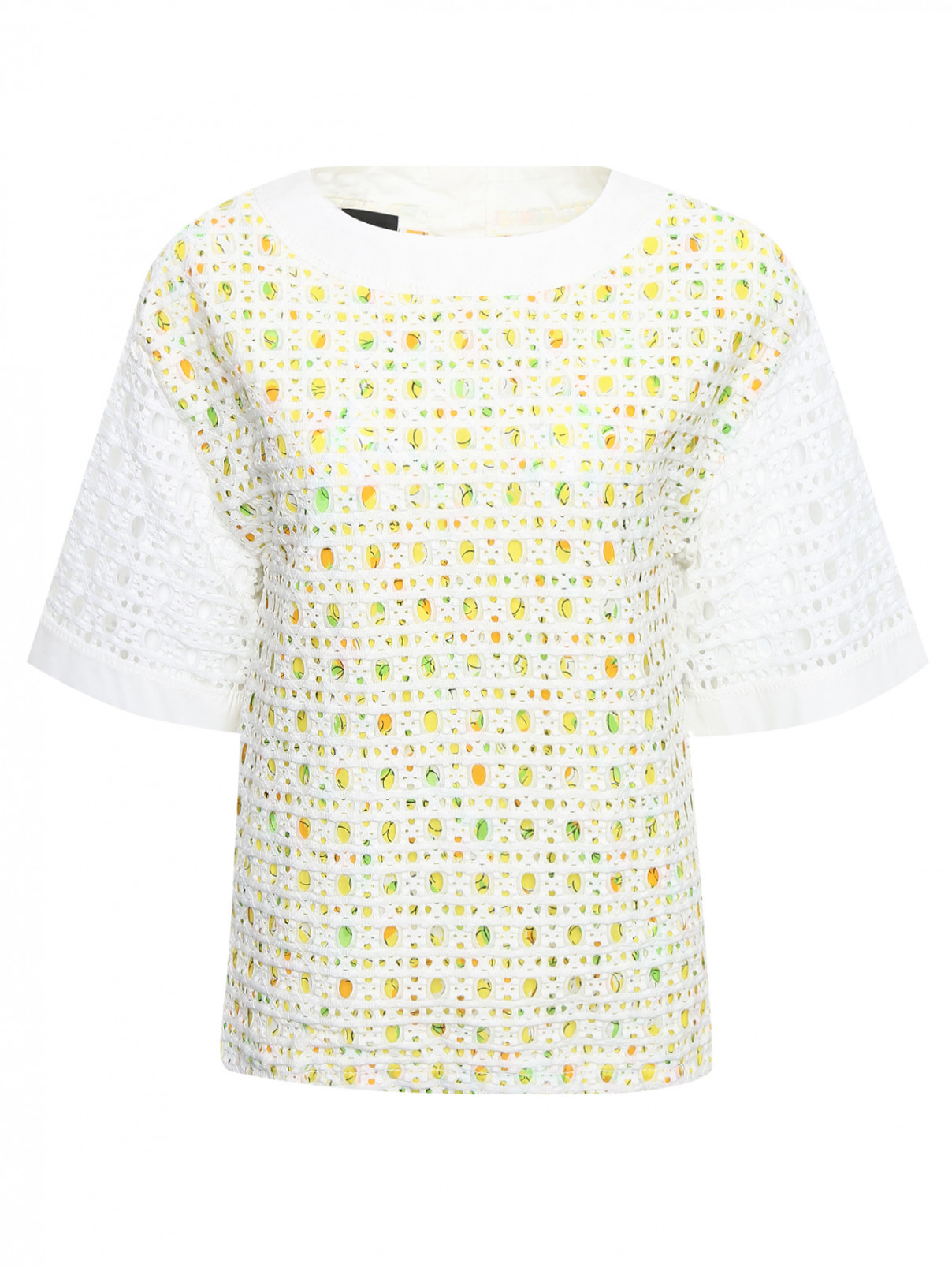 Блуза двухслойная из ткани с принтом Moschino Boutique  –  Общий вид  – Цвет:  Белый