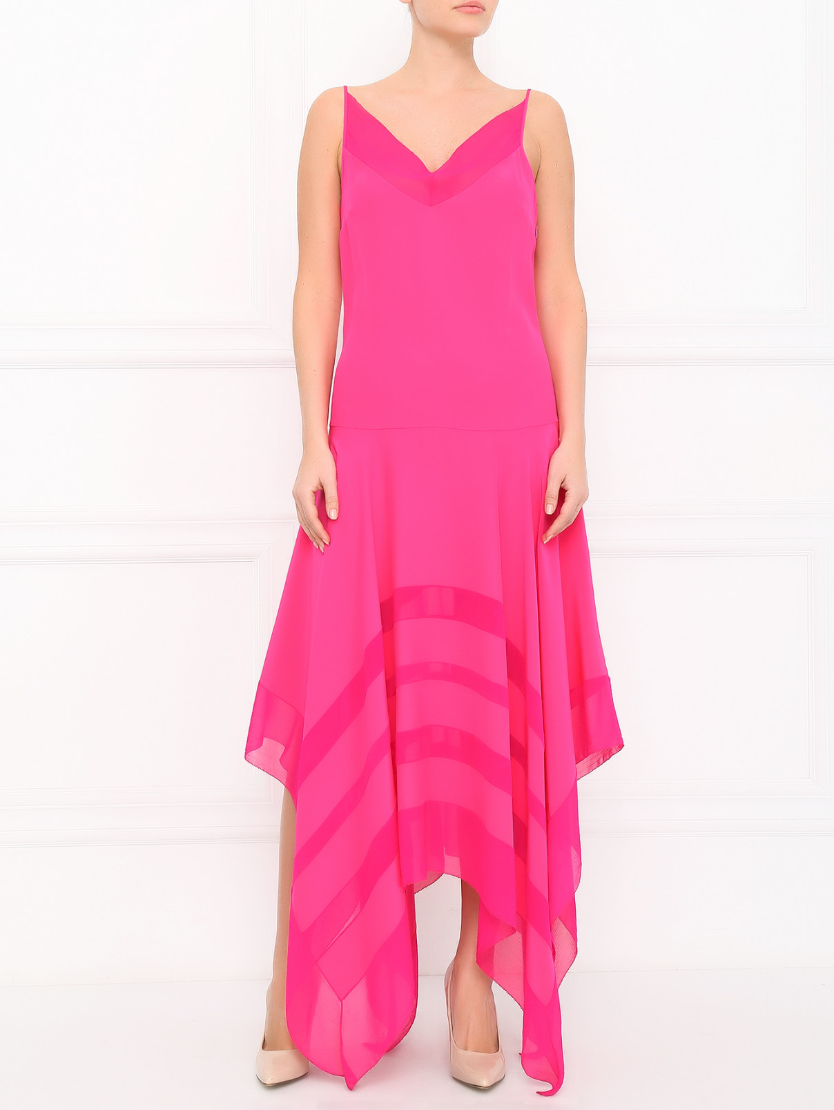 Платье из шелка асимметричного кроя Barbara Bui  –  Модель Общий вид  – Цвет:  Розовый