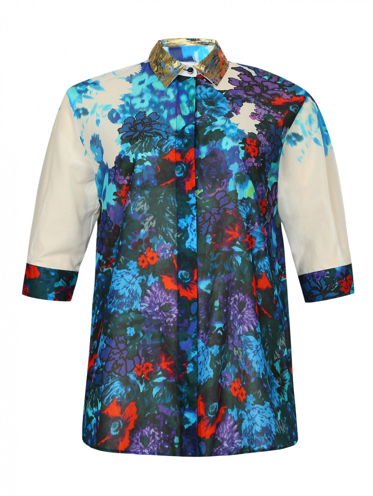 Блуза из хлопка с цветочным узором Marina Rinaldi  –  Общий вид  – Цвет:  Мультиколор