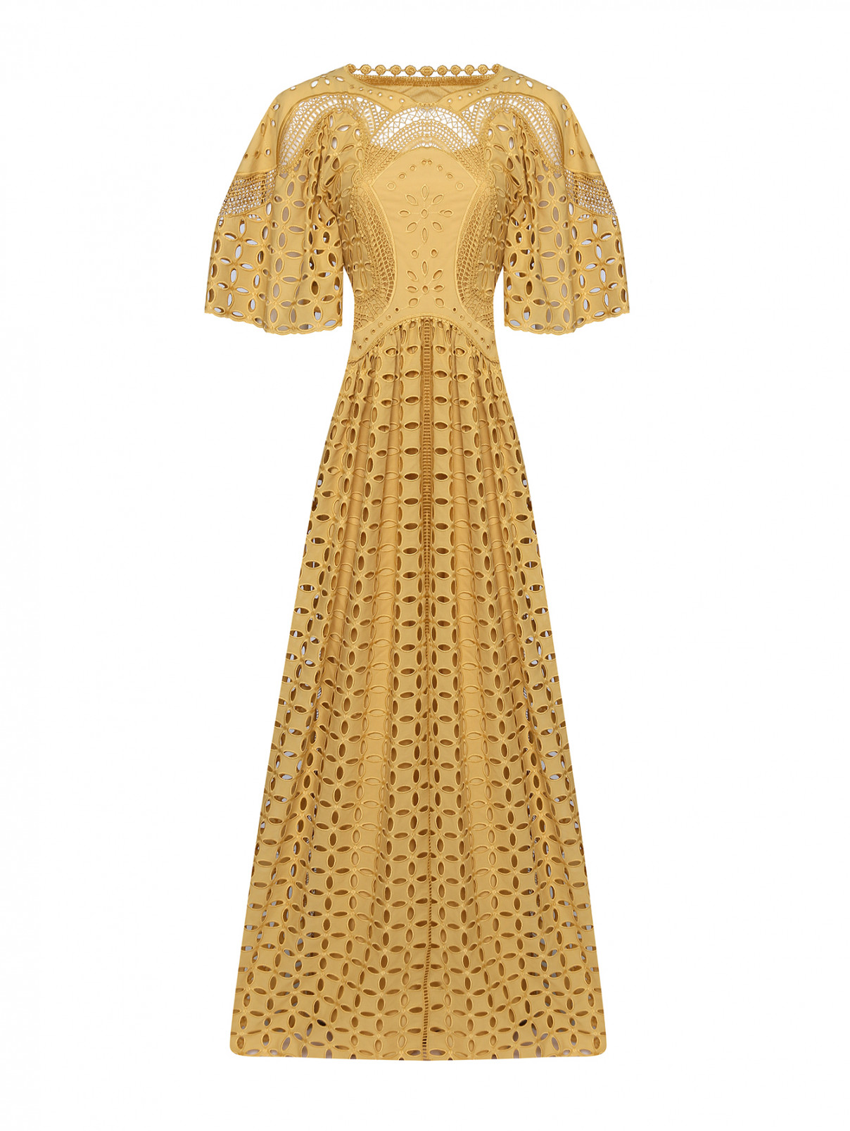 Платье-макси из смешанного хлопка с вышивкой Alberta Ferretti  –  Общий вид  – Цвет:  Желтый