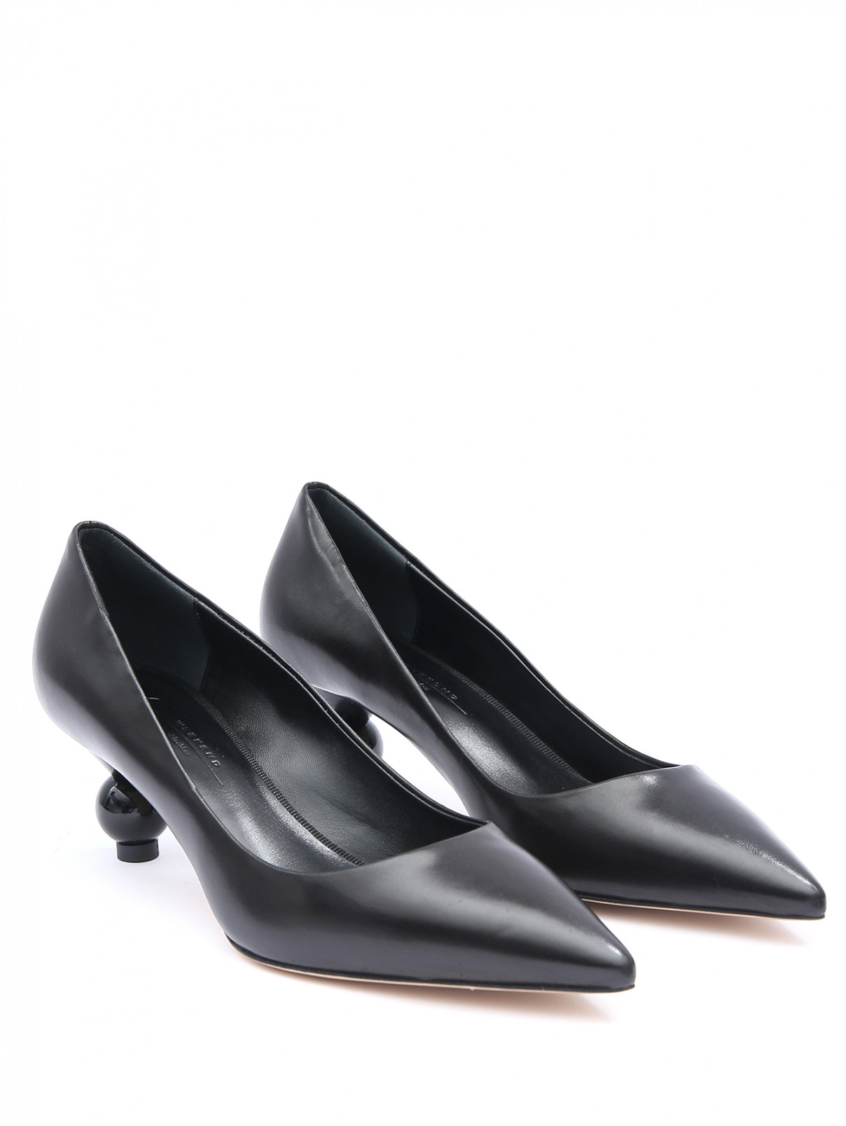 Туфли из гладкой кожи на фигурном каблуке Weekend Max Mara  –  Общий вид  – Цвет:  Черный