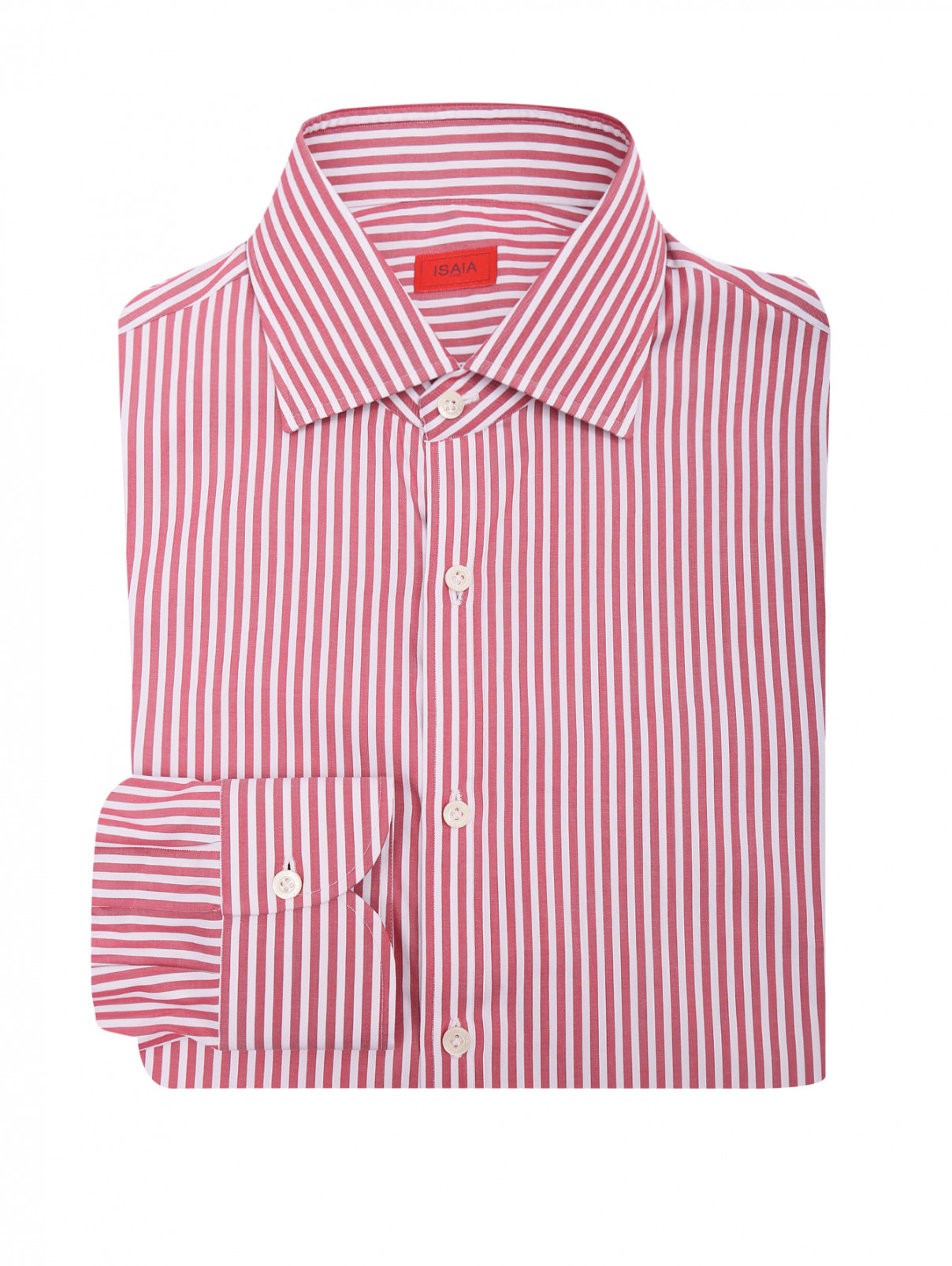 Рубашка из хлопка с узором полоска Isaia  –  Общий вид  – Цвет:  Красный
