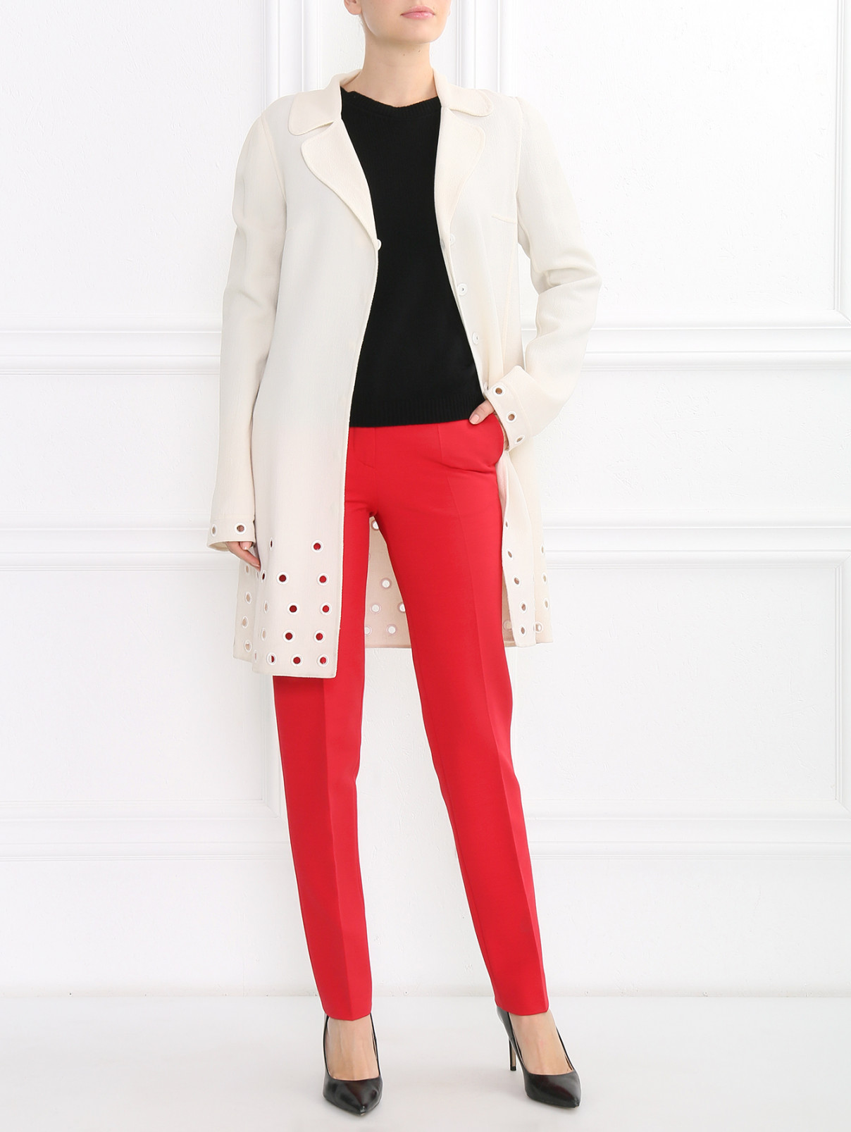Легкое однобортное пальто из шерсти с перфорацией Andrew GN  –  Модель Общий вид  – Цвет:  Белый