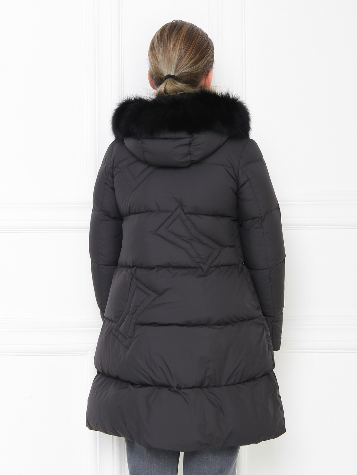 Стеганое пуховое пальто с капюшоном Add  –  МодельВерхНиз1  – Цвет:  Черный
