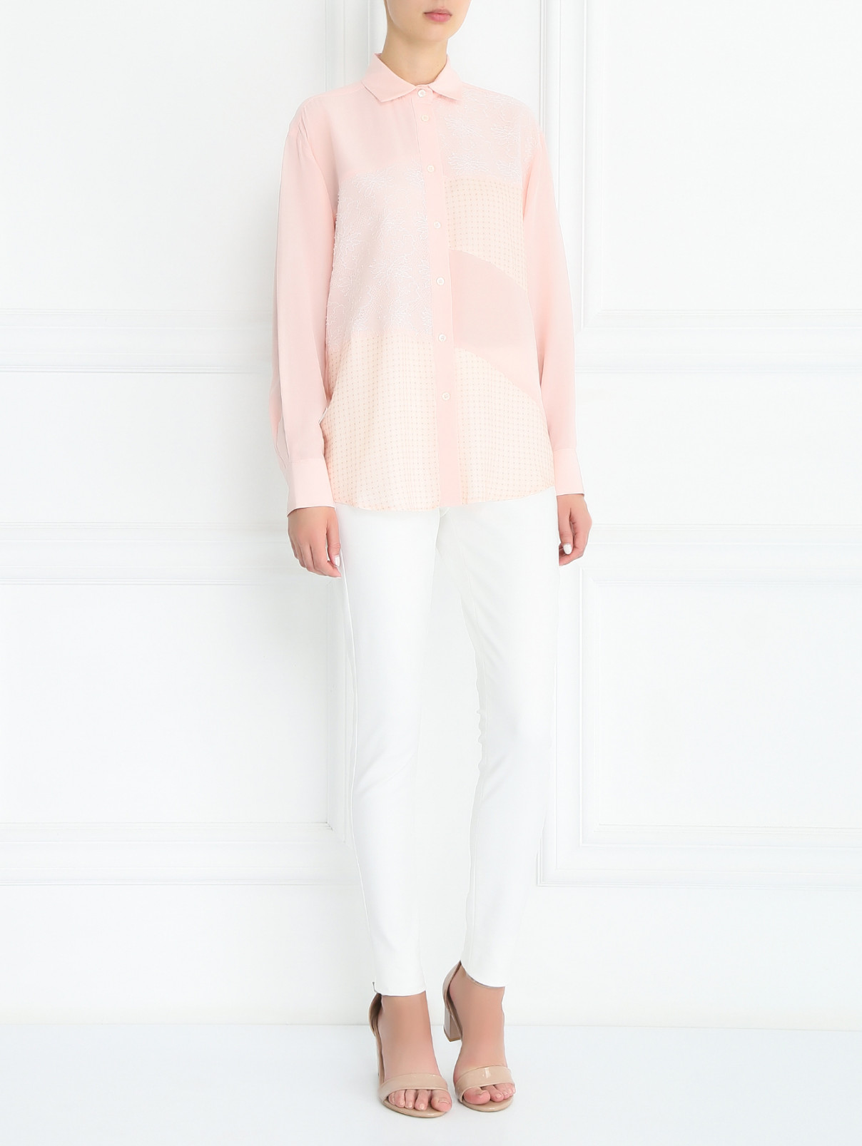 Блуза из шелка с узором и кружевом Paul&Joe  –  Модель Общий вид  – Цвет:  Розовый