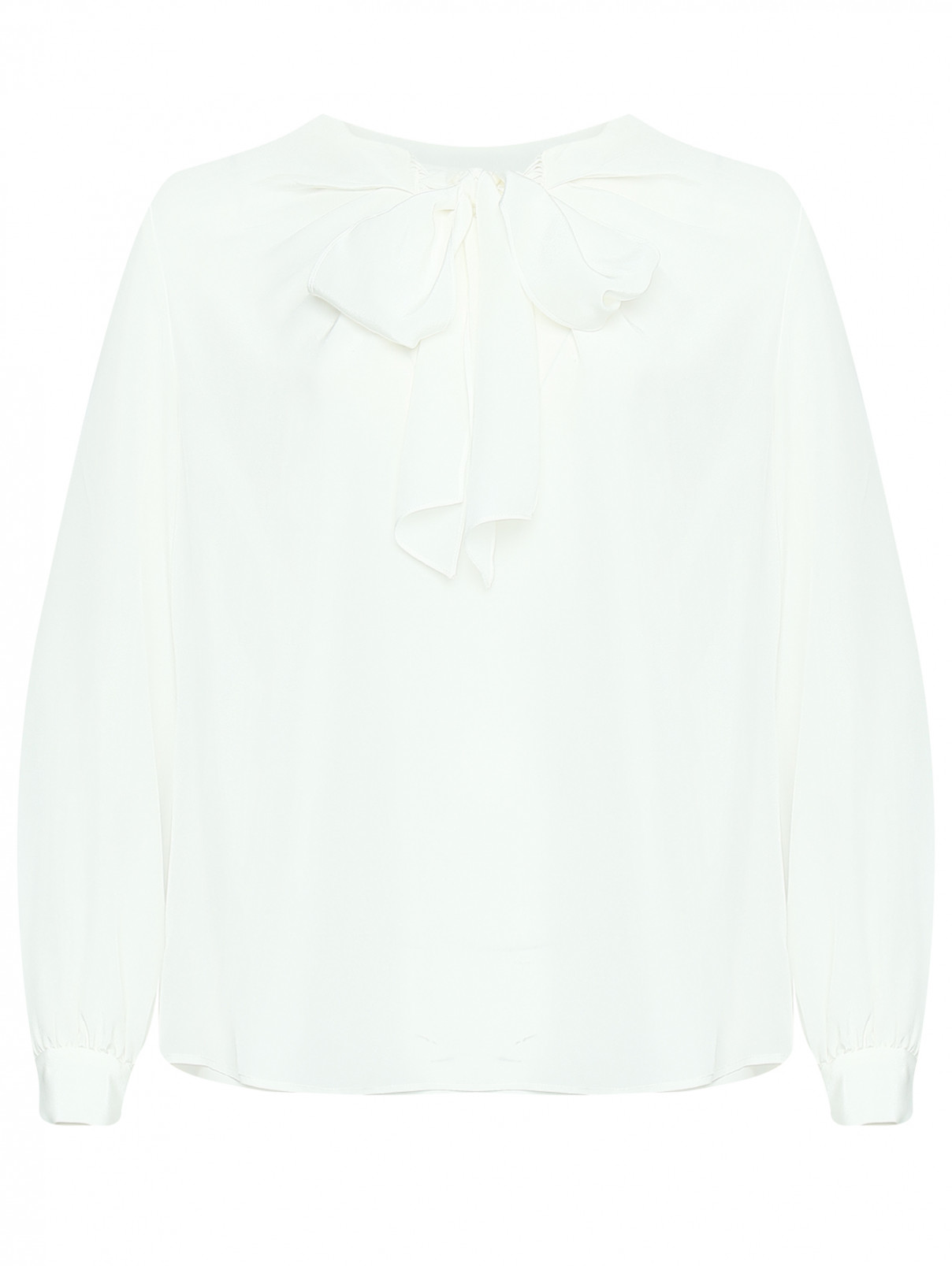 Блуза из шелка с бантом Luisa Spagnoli  –  Общий вид  – Цвет:  Белый