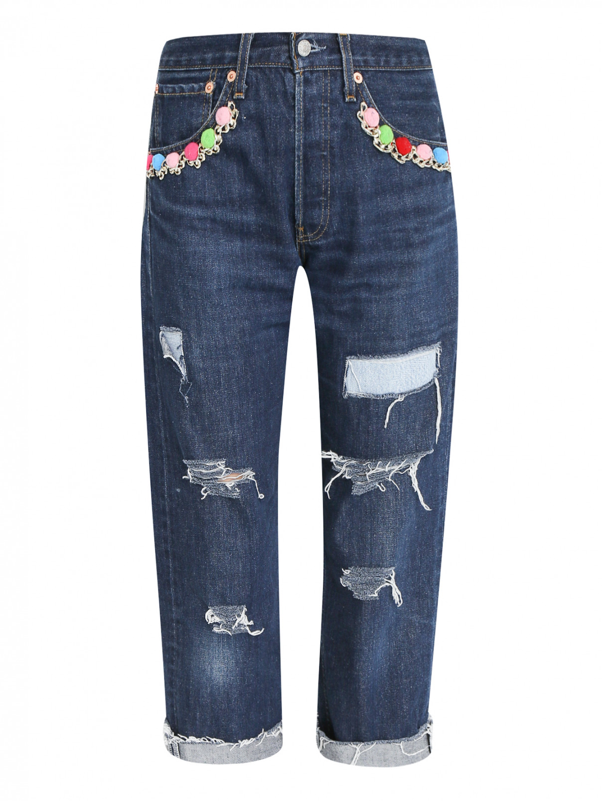 Укороченные джинсы с декоративной отделкой Forte Dei Marmi Couture  –  Общий вид  – Цвет:  Синий
