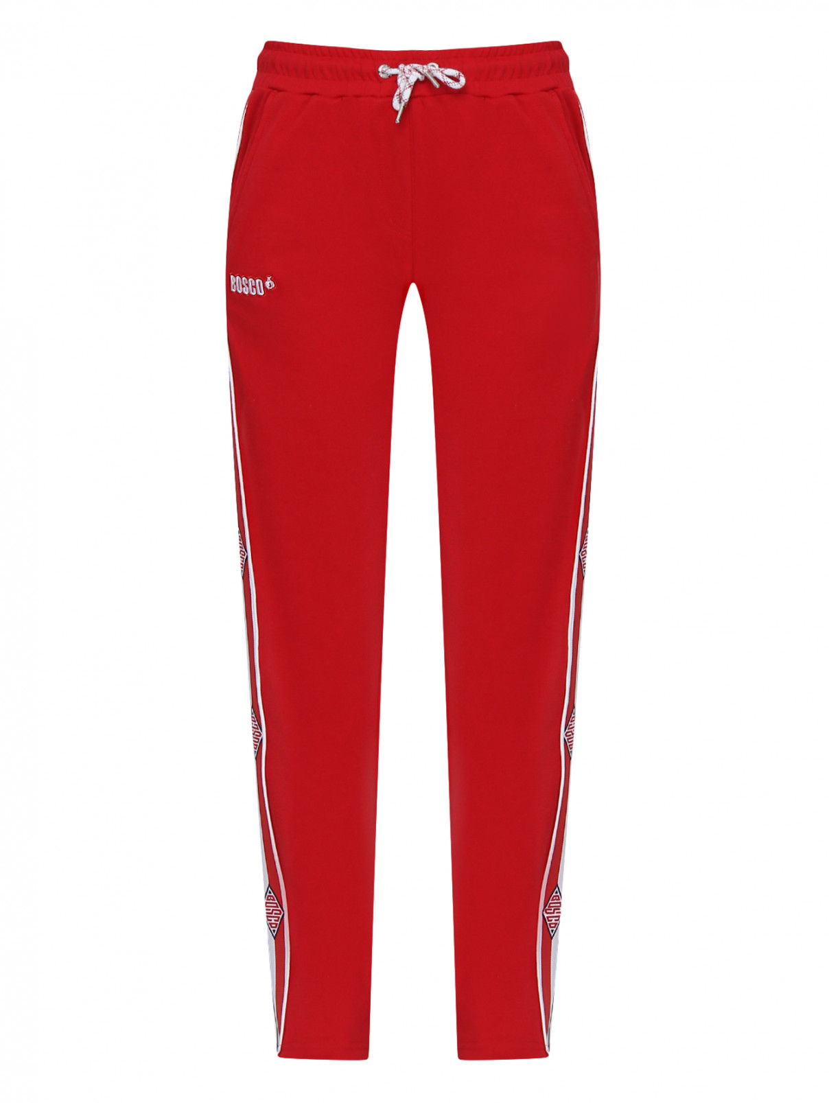 Спортивные брюки из хлопка с лампасами BOSCO  –  Общий вид  – Цвет:  Красный
