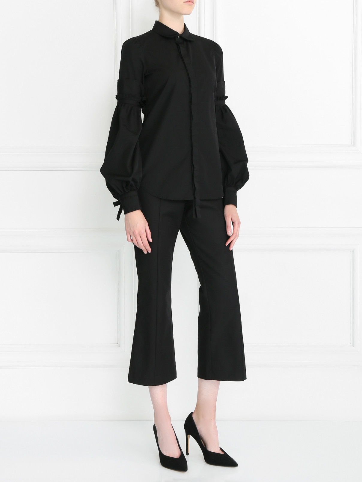 Блуза из хлопка с декоративными рукавами Dsquared2  –  Модель Общий вид  – Цвет:  Черный