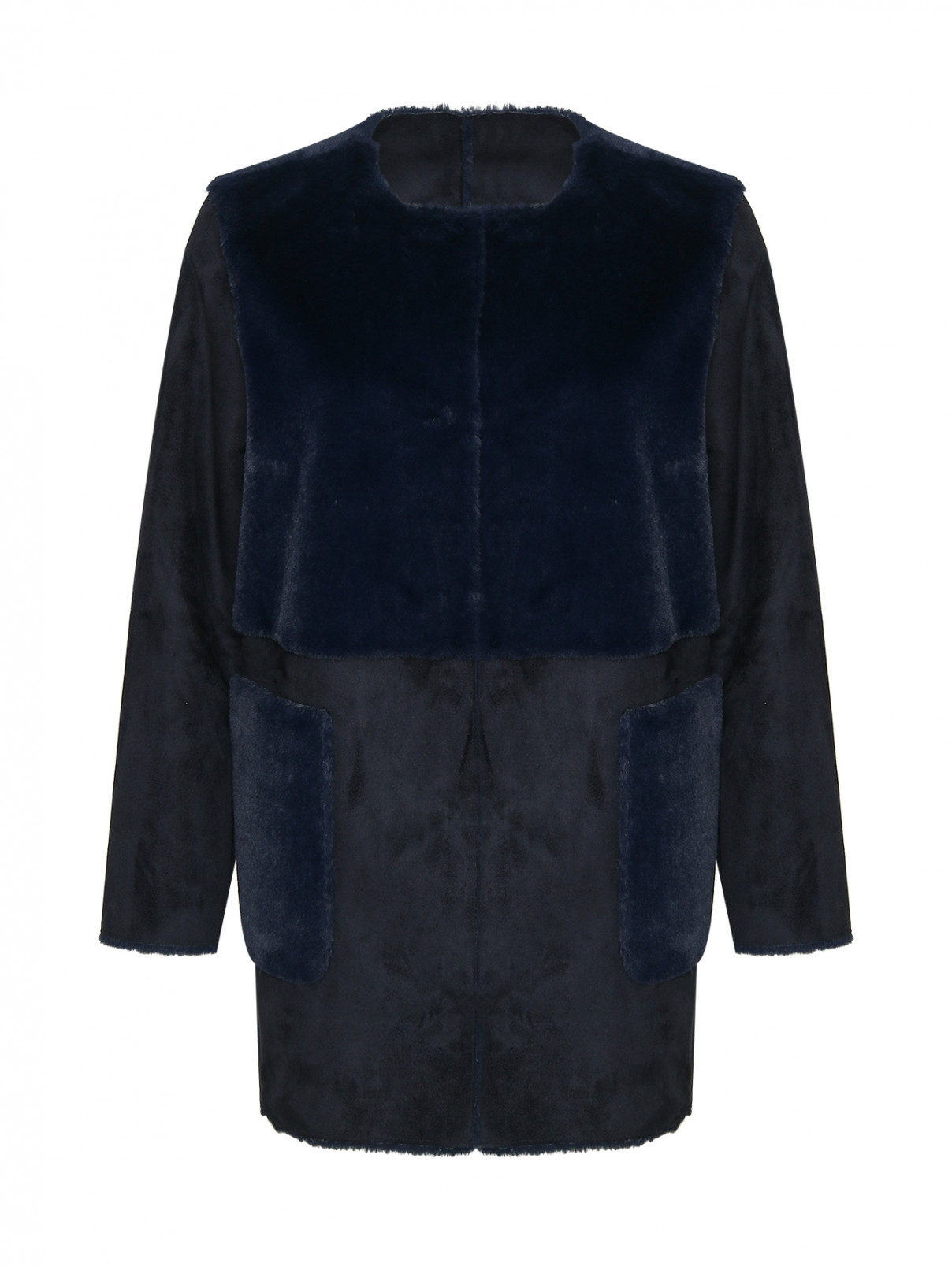 Пальто с накладными карманами Persona by Marina Rinaldi  –  Общий вид  – Цвет:  Синий