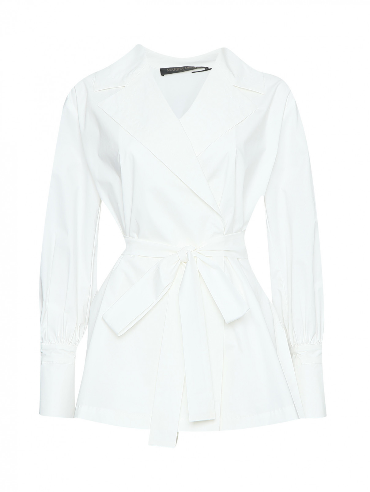 Блуза из хлопка с поясом Marina Rinaldi  –  Общий вид  – Цвет:  Белый