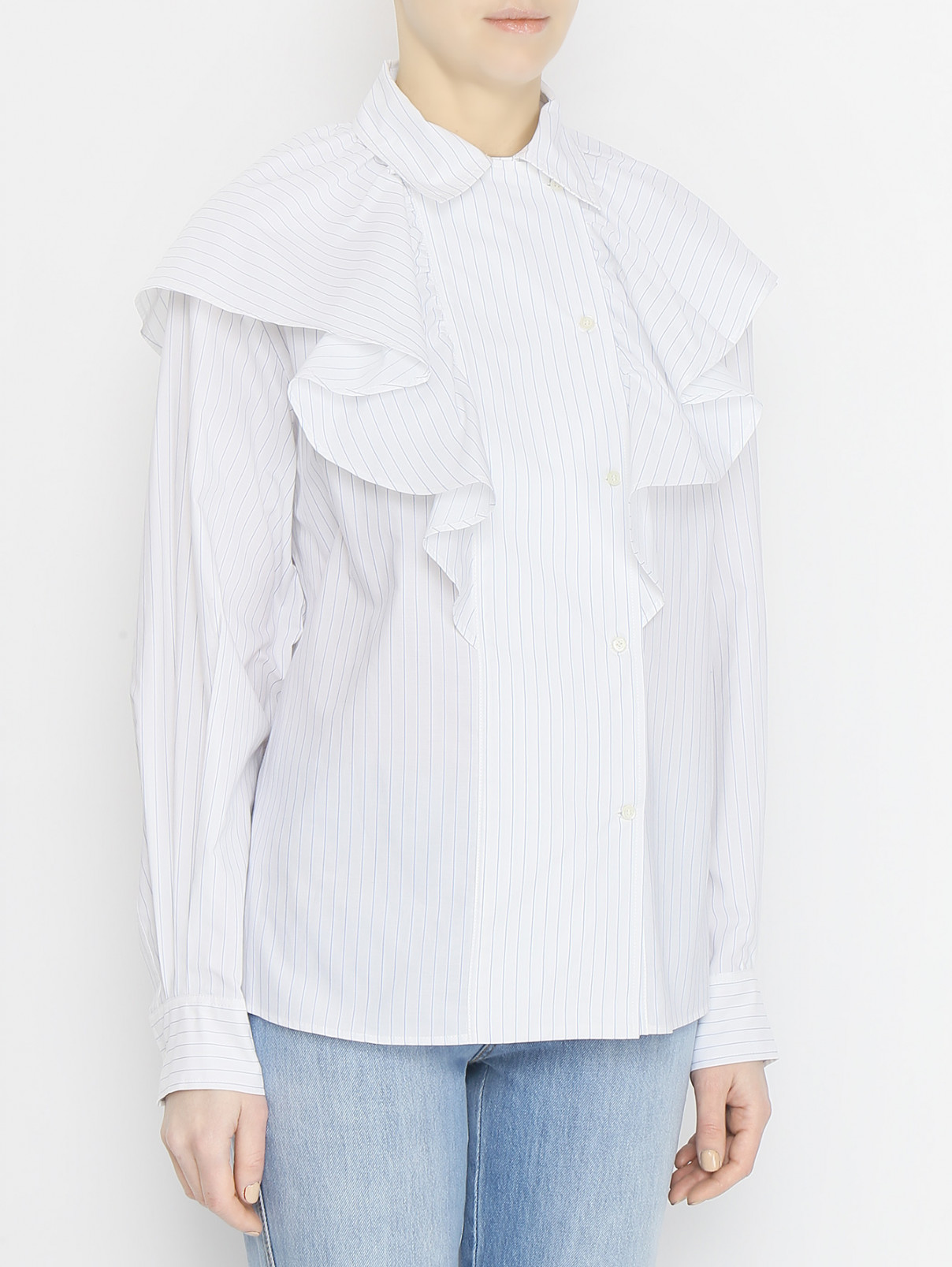 Блуза из хлопка с узором полоска и воланами Iro  –  МодельВерхНиз  – Цвет:  Белый
