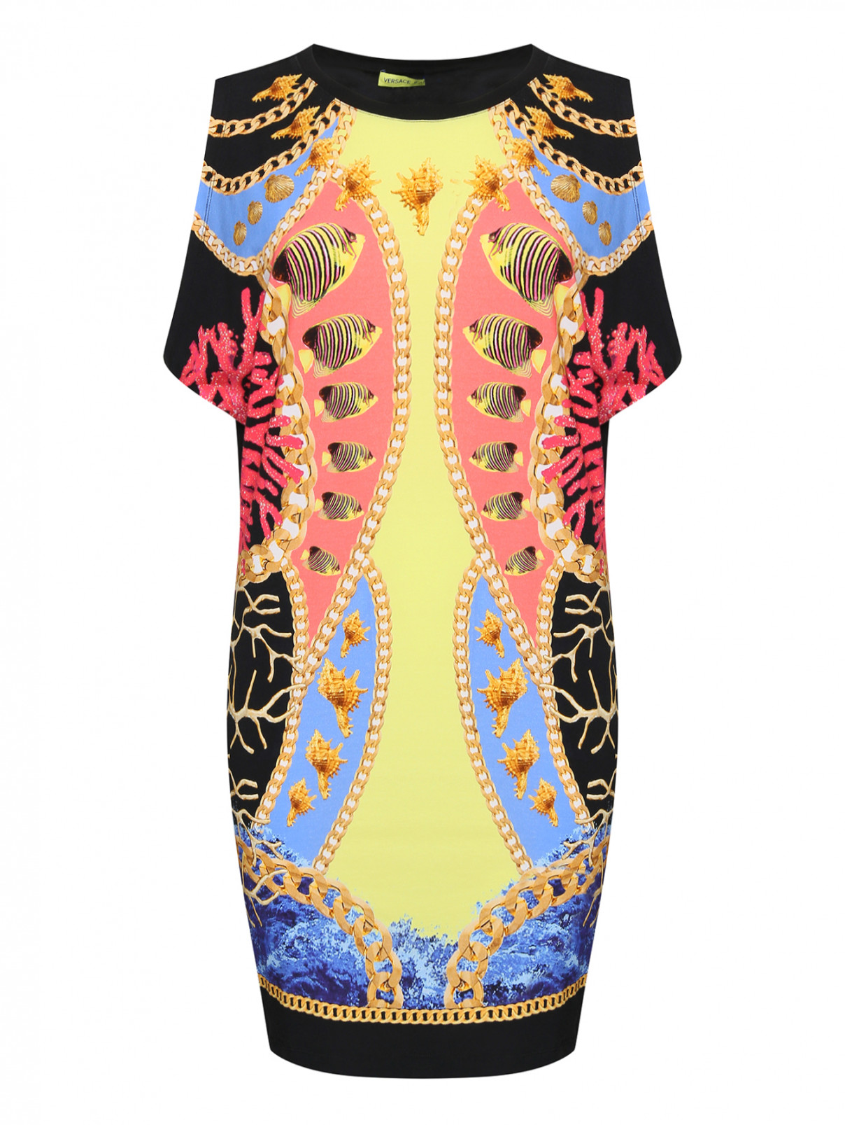 Трикотажное платье с узором Versace Jeans  –  Общий вид  – Цвет:  Мультиколор
