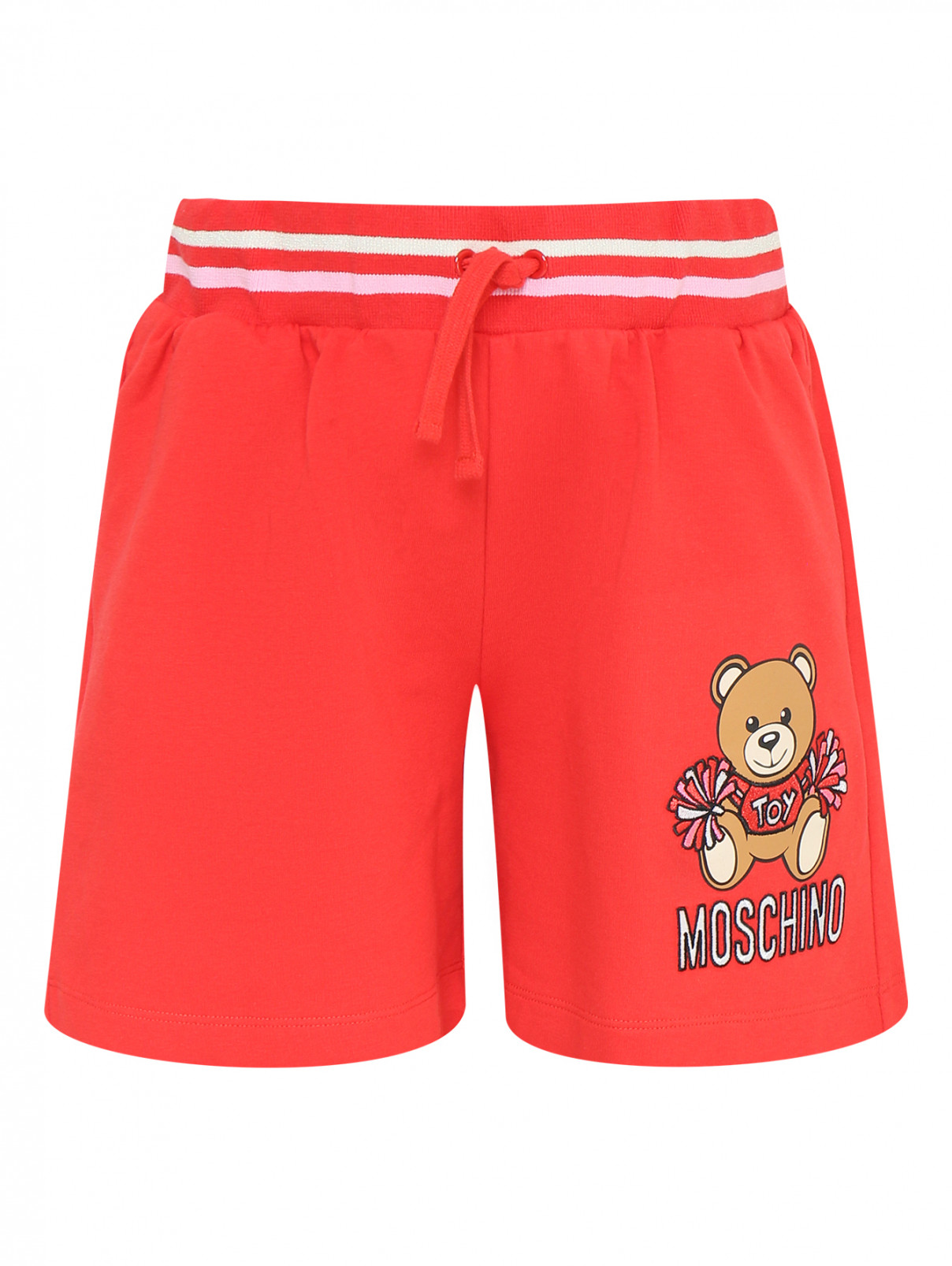 Трикотажные шорты с принтом и вышивкой Moschino  –  Общий вид  – Цвет:  Красный