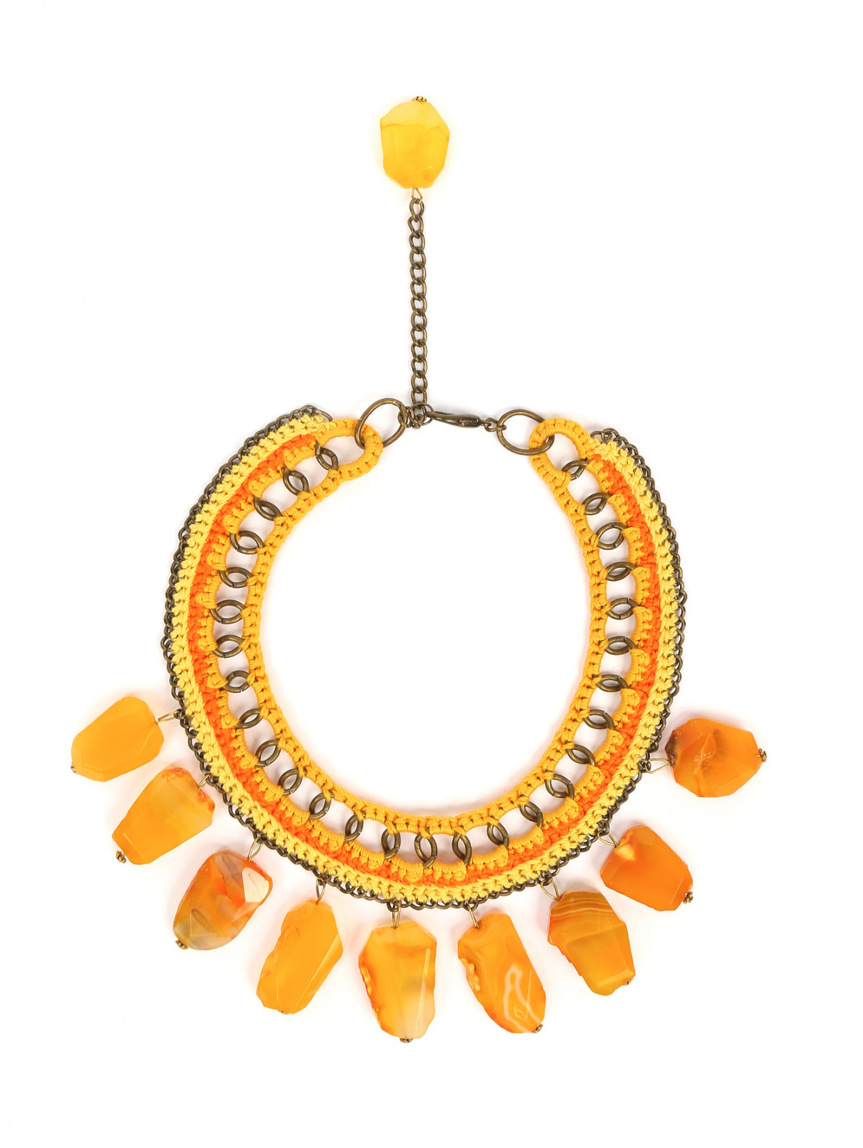 Ожерелье из текстиля с агатом Inga Kazumyan  –  Общий вид  – Цвет:  Оранжевый