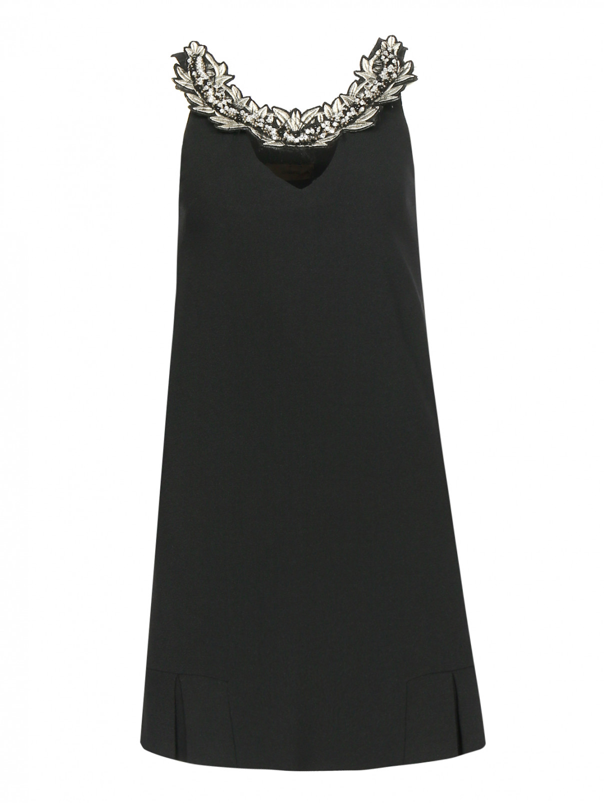 Платье-мини без рукавов с декоративным воротником JO NO FUI  –  Общий вид  – Цвет:  Черный