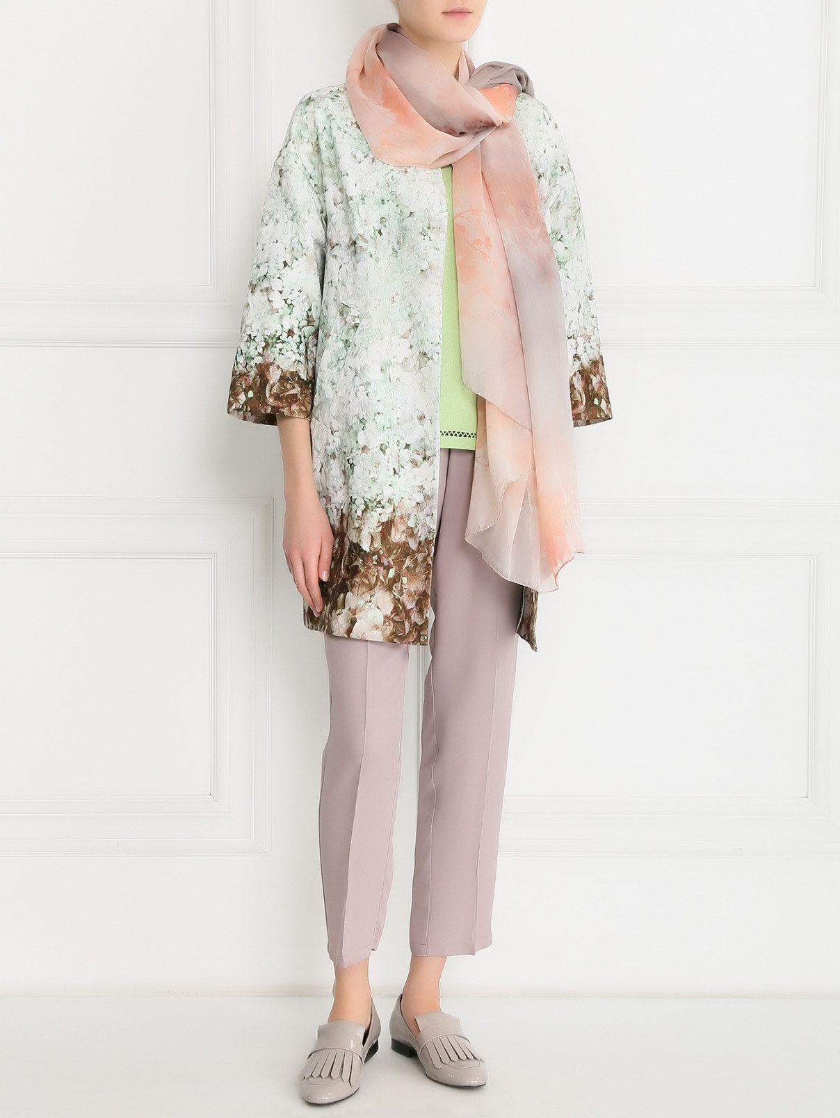 Летнее пальто из хлопка и вискозы с цветочным узором Les Copains  –  Модель Общий вид  – Цвет:  Узор