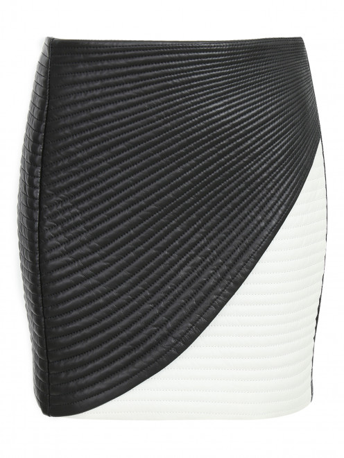 Стеганая юбка-мини из кожи с контрастной отделкой - Общий вид