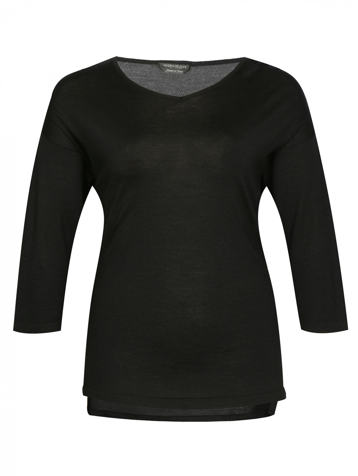 Удлиненный джемпер из шерсти и шелка Marina Rinaldi  –  Общий вид  – Цвет:  Черный