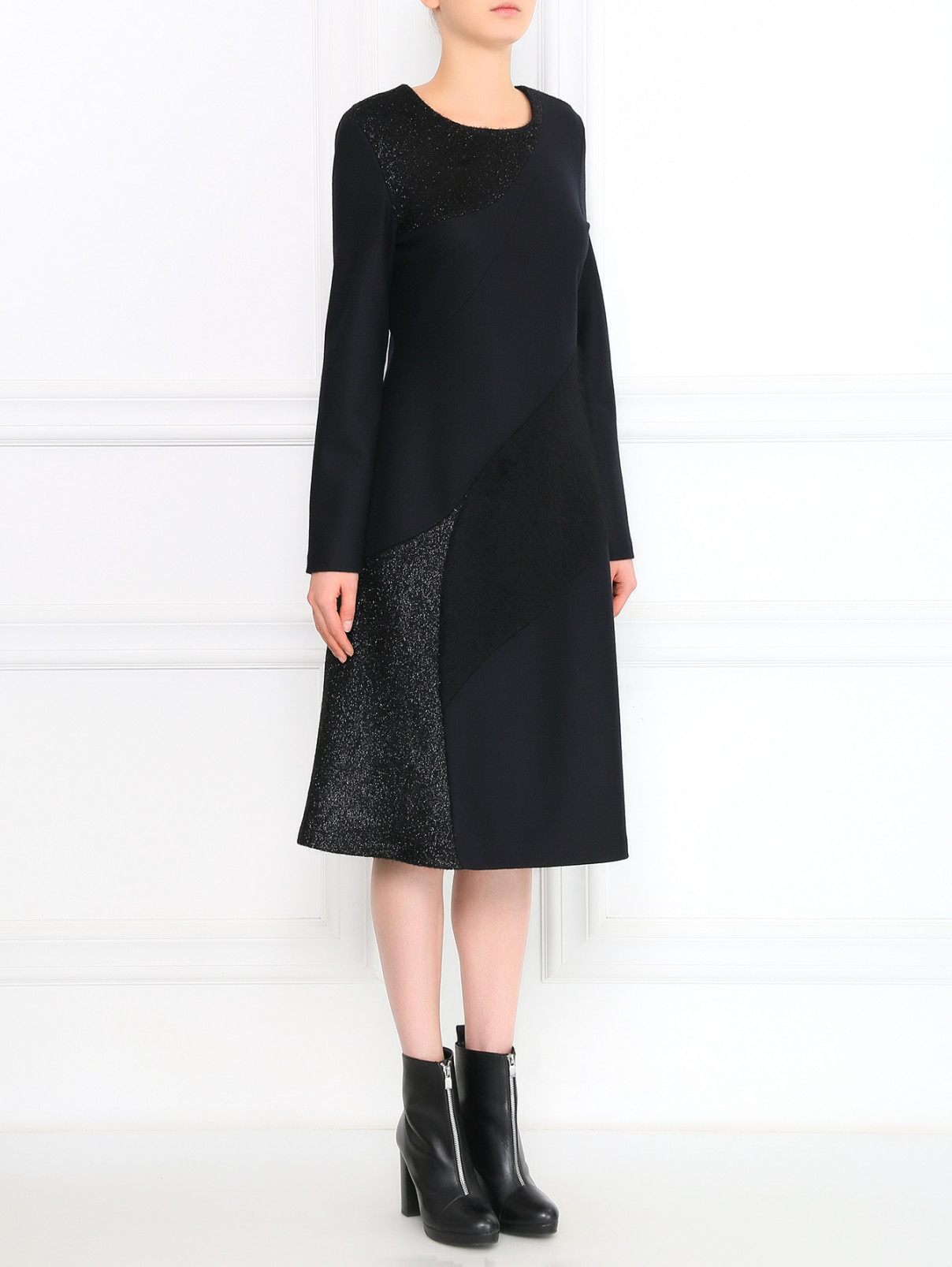 Платье из мохера асимметричного кроя Jil Sander  –  Модель Общий вид  – Цвет:  Черный
