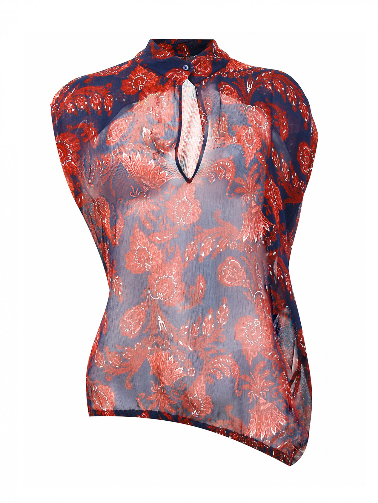 Полупрозрачная блуза из шелка асимметричного кроя с узором "пейсли" Strenesse  –  Общий вид  – Цвет:  Узор