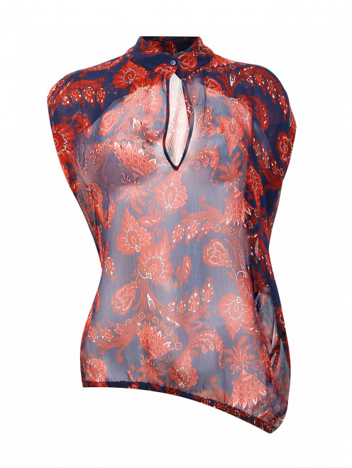 Полупрозрачная блуза из шелка асимметричного кроя с узором "пейсли" - Общий вид