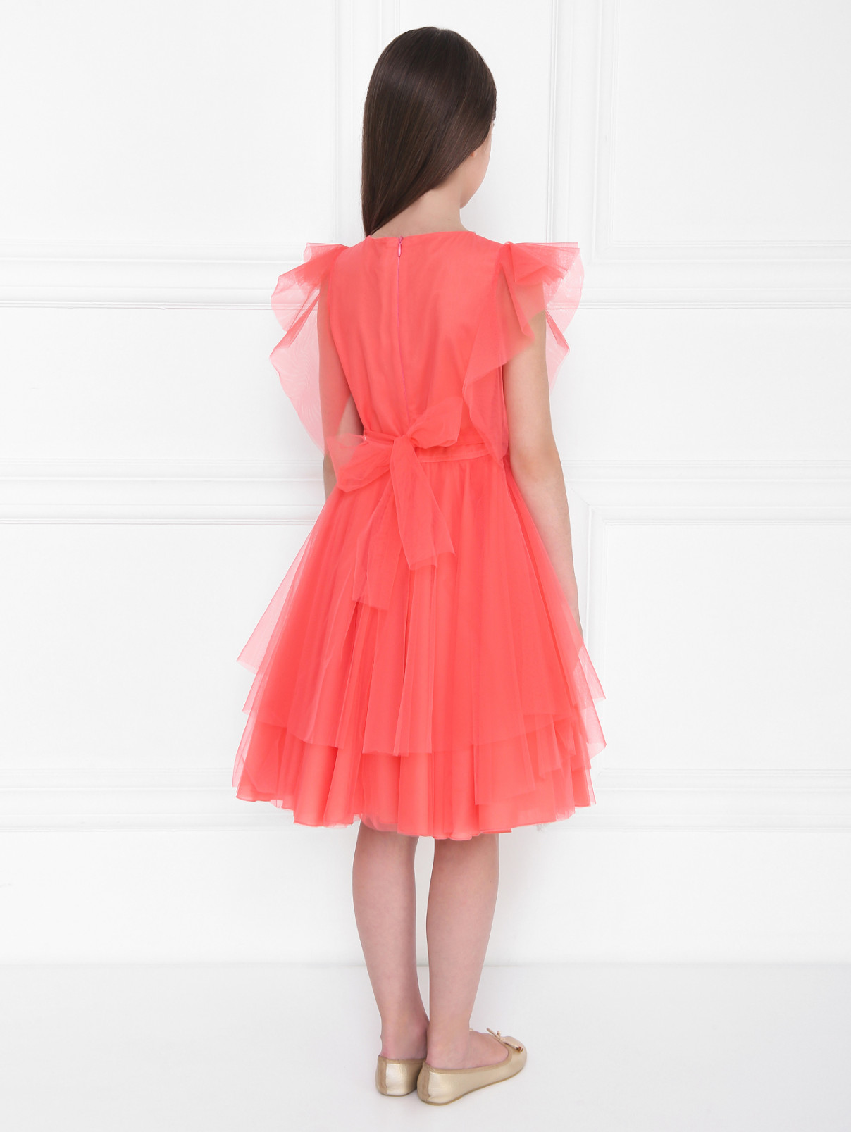 Платье из сетки с поясом Aletta Couture  –  МодельВерхНиз1  – Цвет:  Розовый