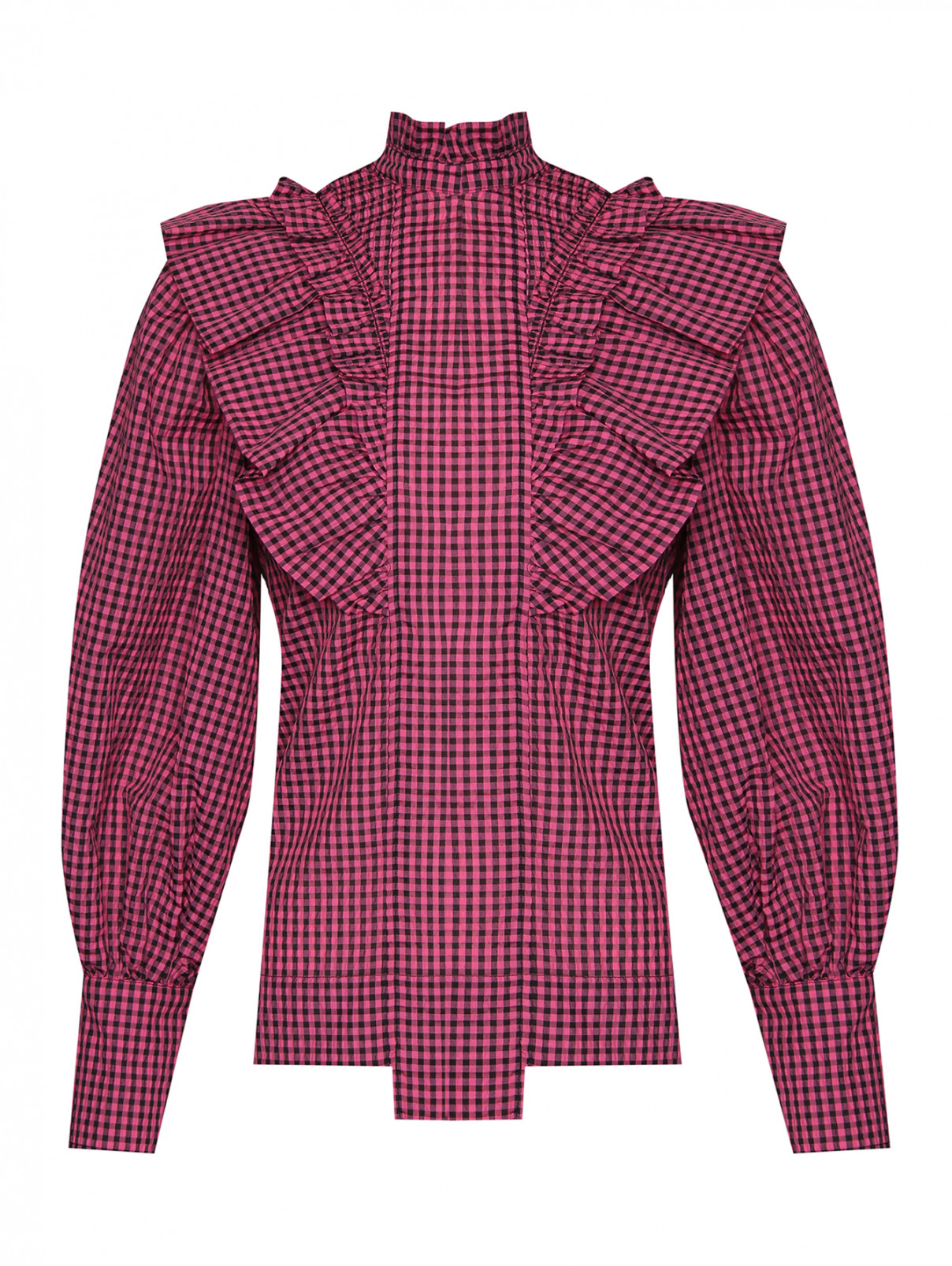Блуза из смешанного хлопка в клетку Ganni  –  Общий вид  – Цвет:  Розовый