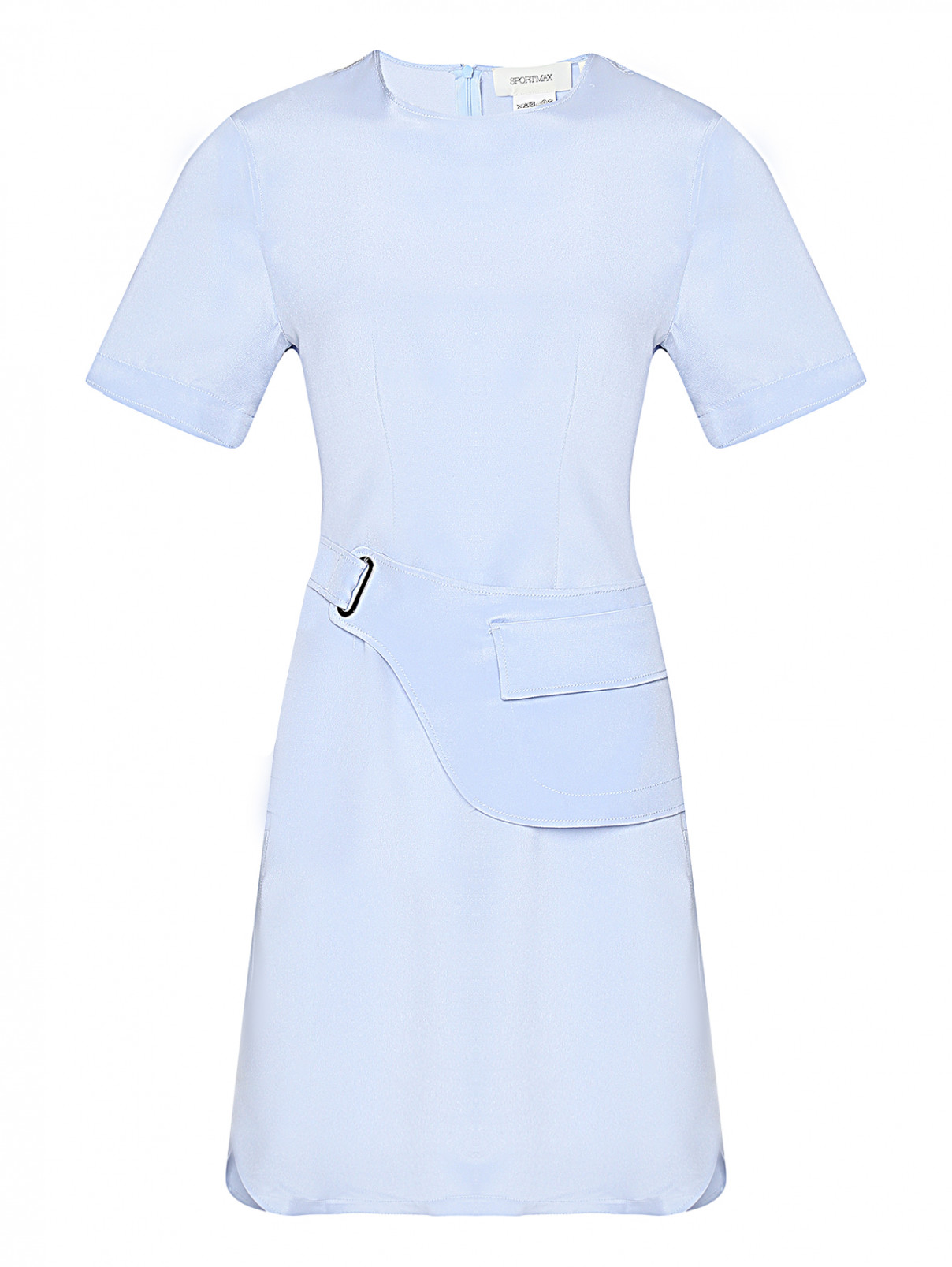Платье из шелка с поясом Sportmax  –  Общий вид  – Цвет:  Синий