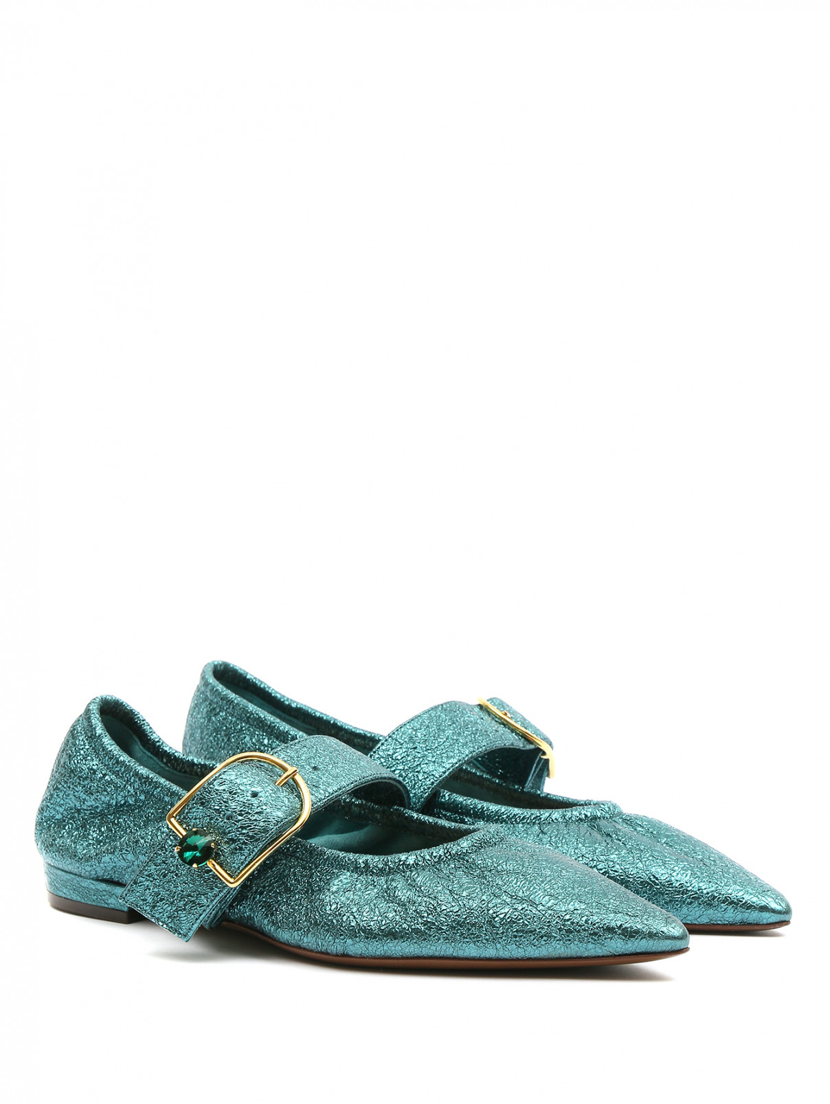 Туфли из кожи на плоской подошве с эффектом "металлик" L'Autre Chose  –  Общий вид  – Цвет:  Синий