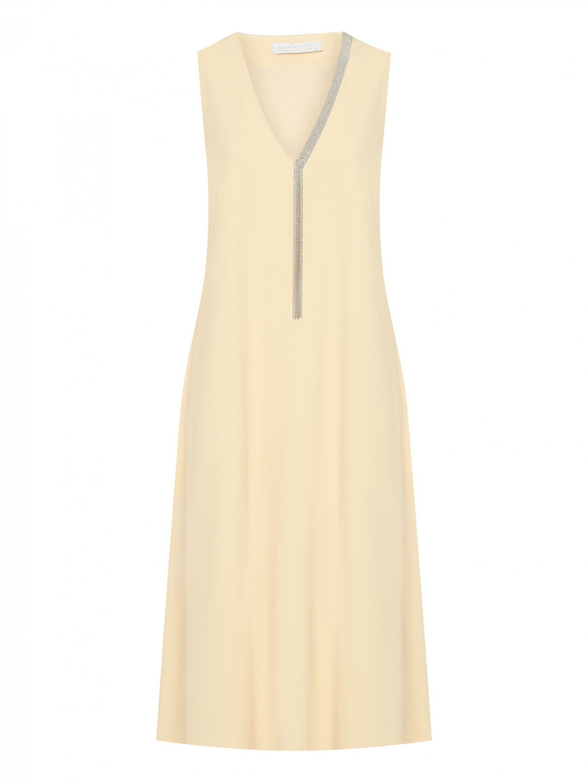 Платье-макси свободного кроя с карманами Fabiana Filippi  –  Общий вид  – Цвет:  Бежевый