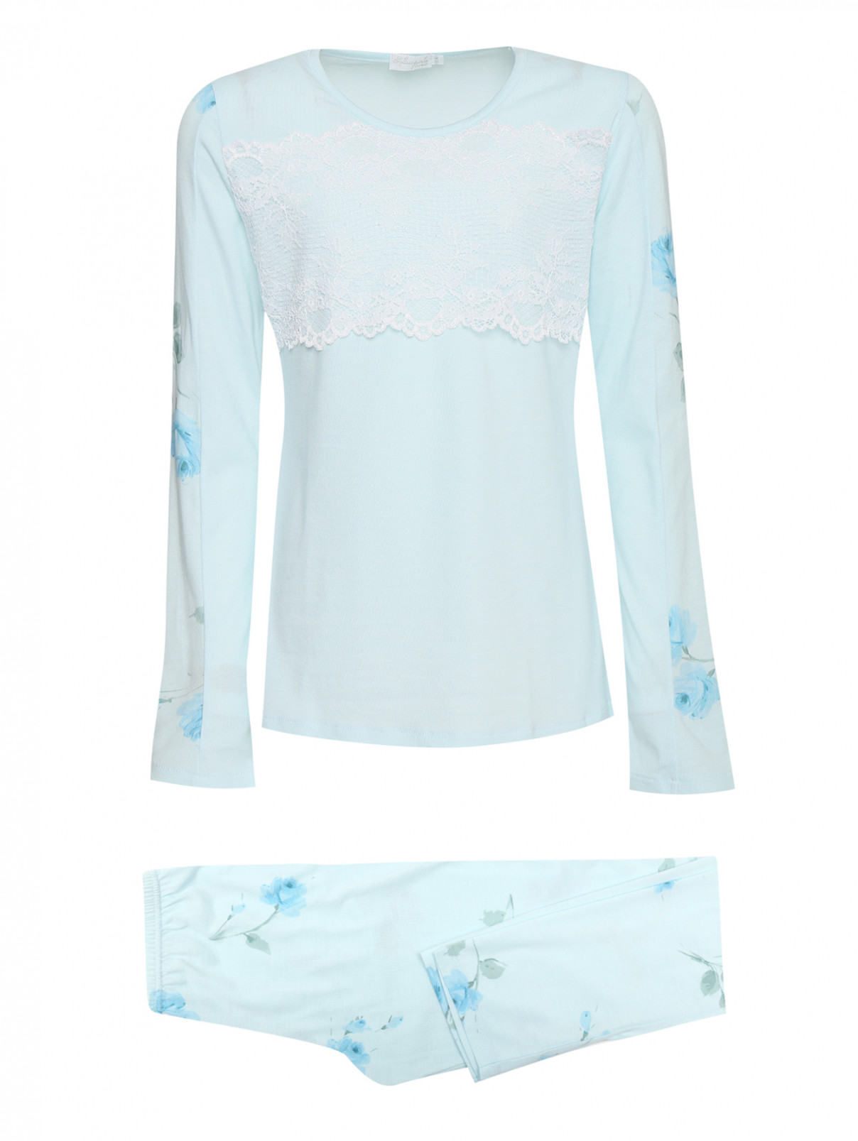 Пижама из хлопка и модала с вышивкой и узором SOTTOCOPERTA  –  Общий вид  – Цвет:  Синий