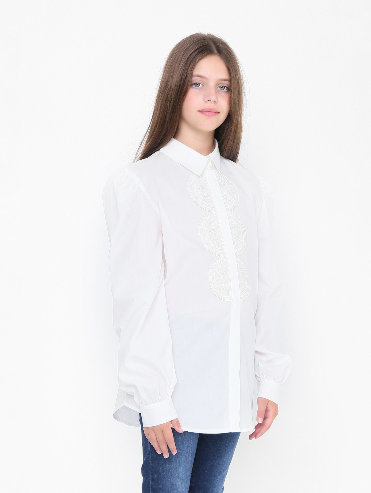 Блуза из хлопка с аппликацией Elie Saab  –  МодельВерхНиз  – Цвет:  Белый