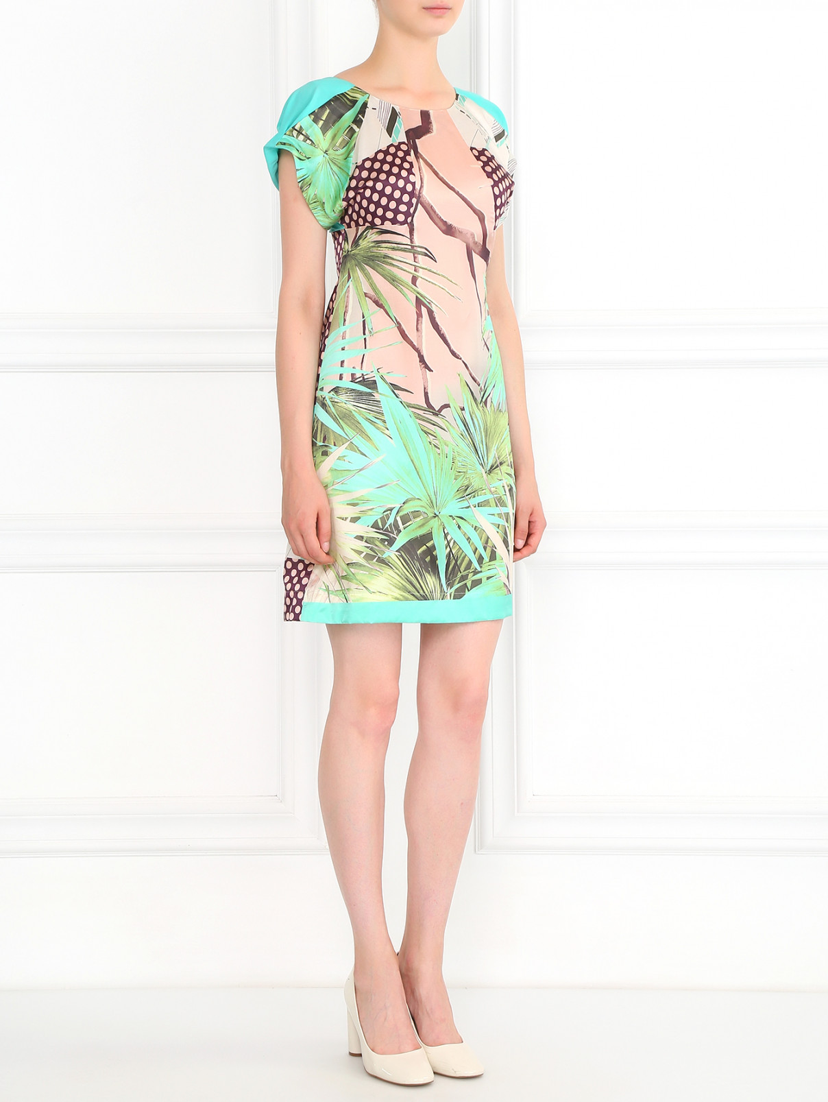 Платье-мини из шелка и хлопка с узором Isola Marras  –  Модель Общий вид  – Цвет:  Зеленый