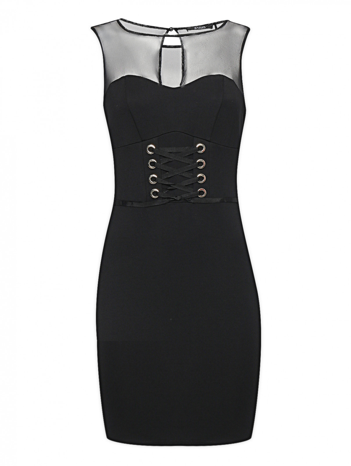 Трикотажное платье с декоративной шнуровкой Guess  –  Общий вид  – Цвет:  Черный