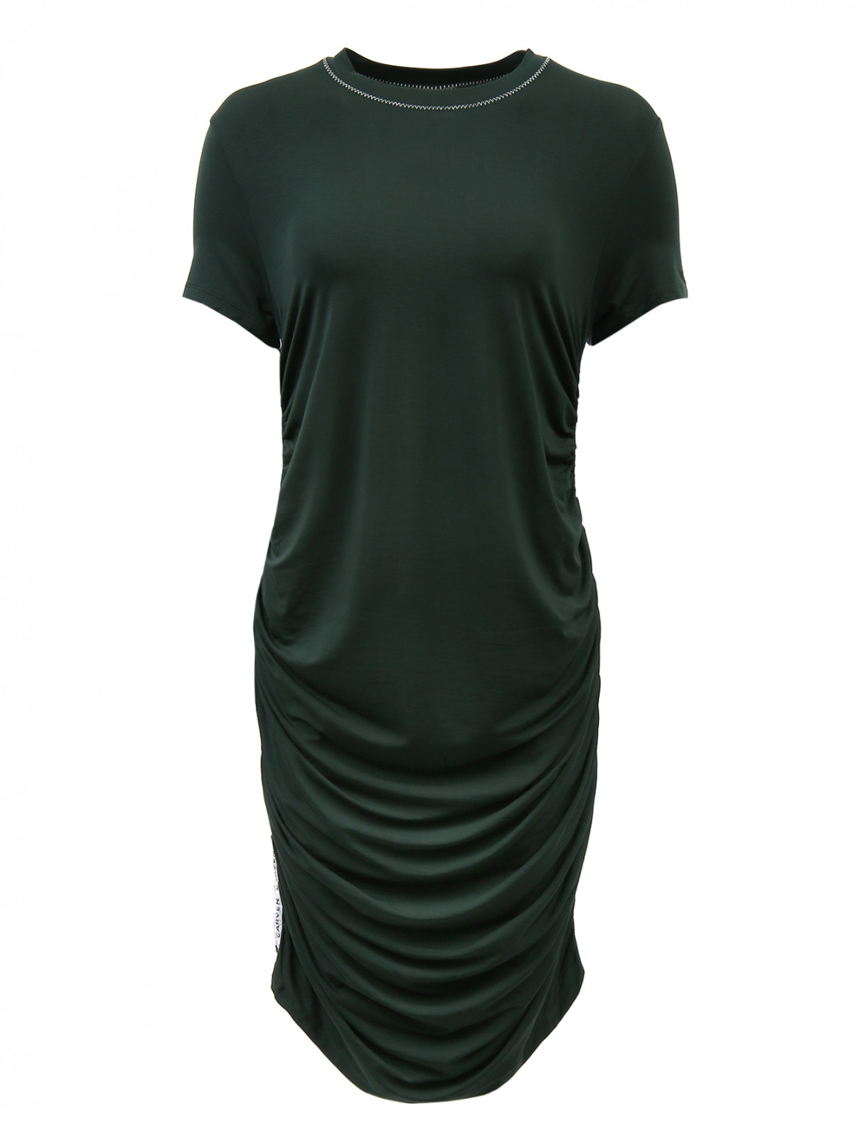 Платье с боковыми драпировками и круглым воротом Carven  –  Общий вид  – Цвет:  Зеленый