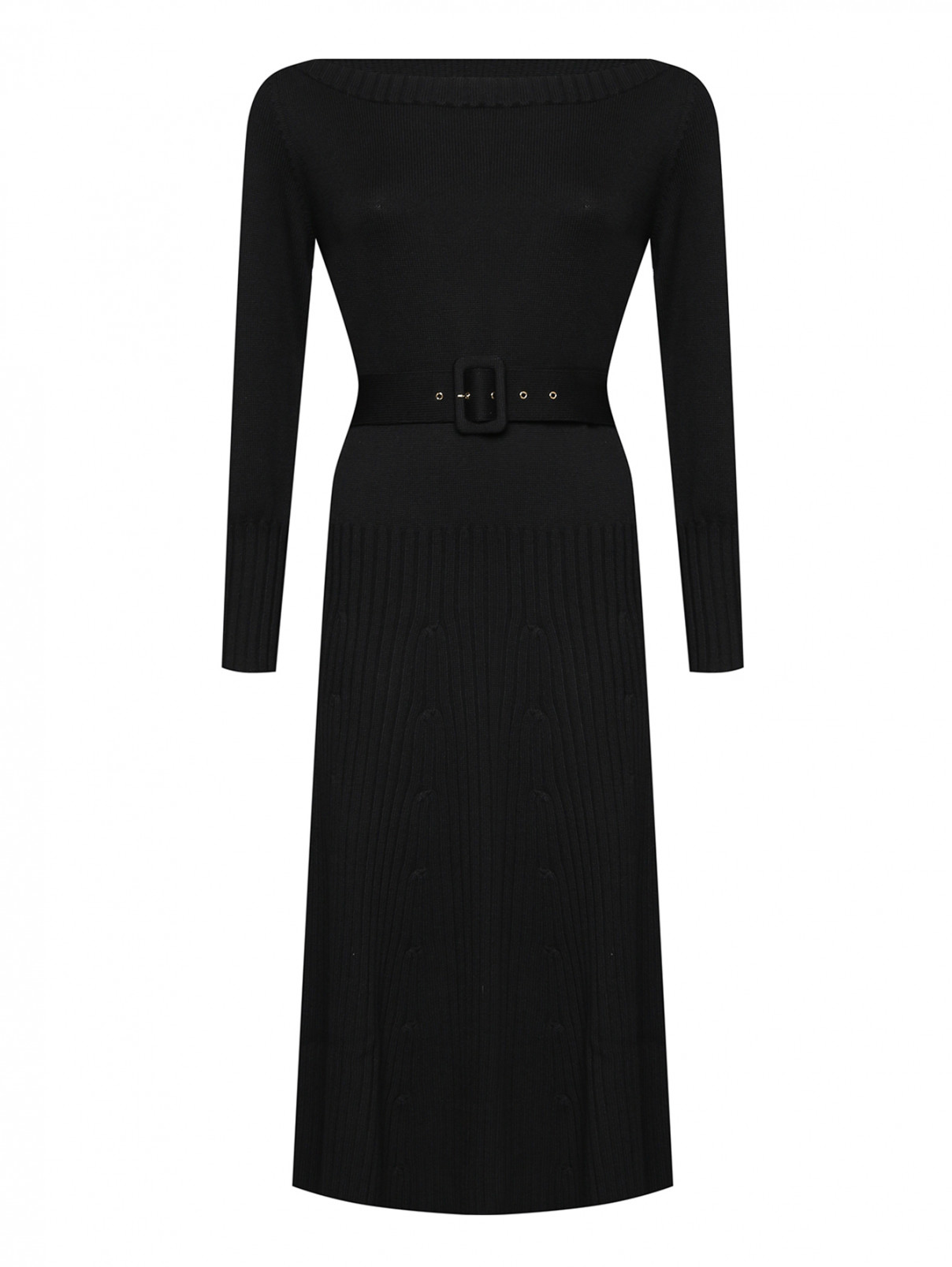 Трикотажное платье с поясом Luisa Spagnoli  –  Общий вид  – Цвет:  Черный