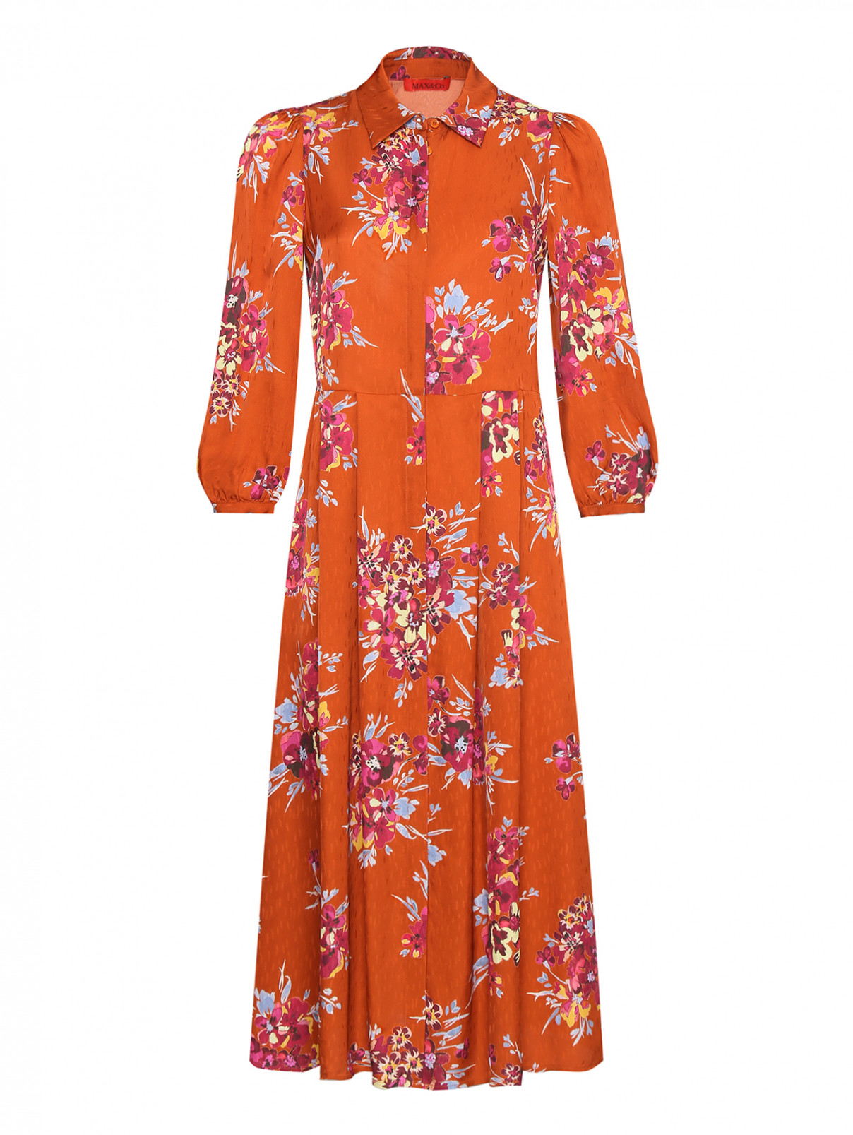 Платье-миди с узором Max&Co  –  Общий вид  – Цвет:  Оранжевый