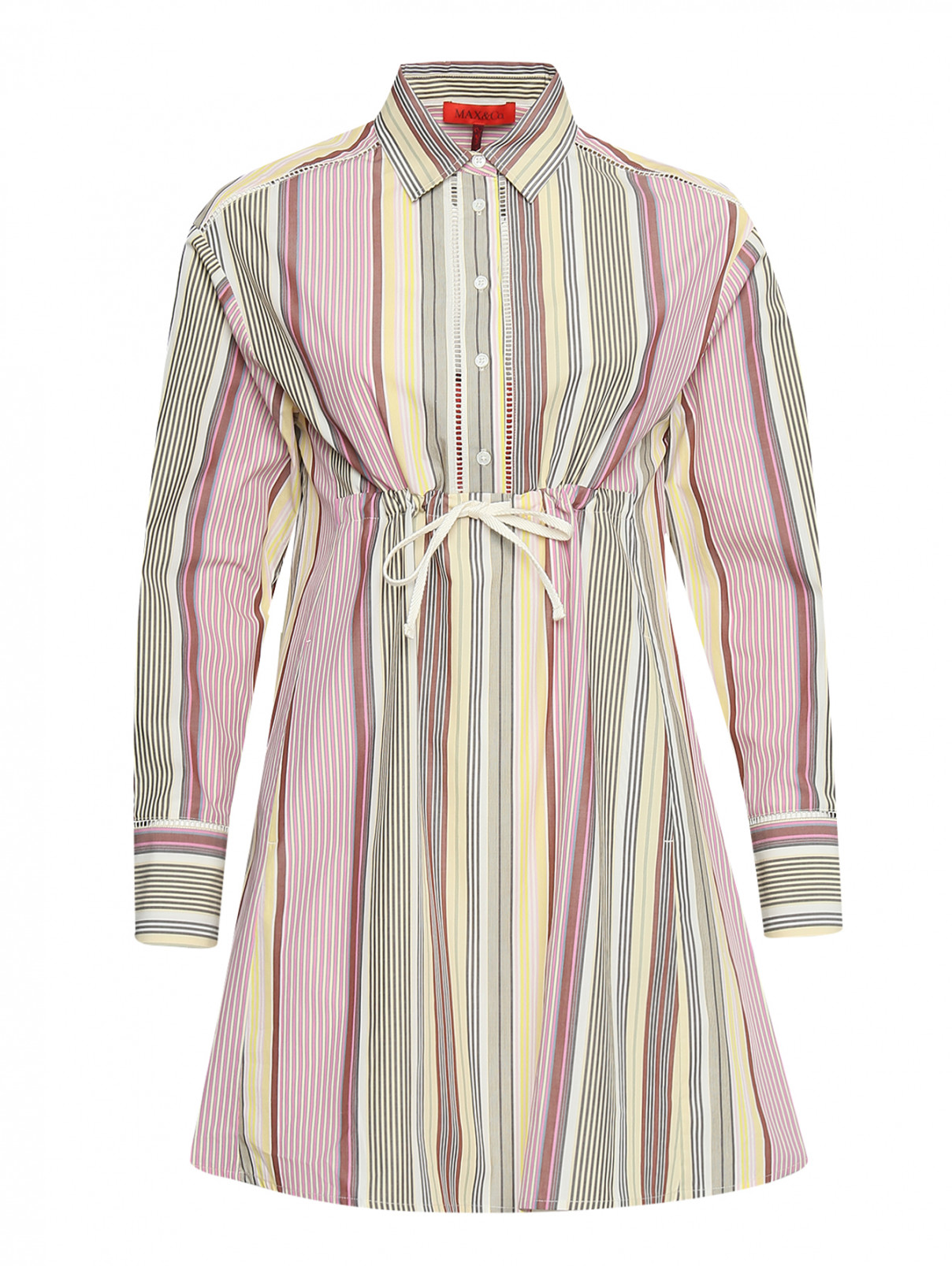 Платье-рубашка из хлопка с узором полоска Max&Co  –  Общий вид  – Цвет:  Узор