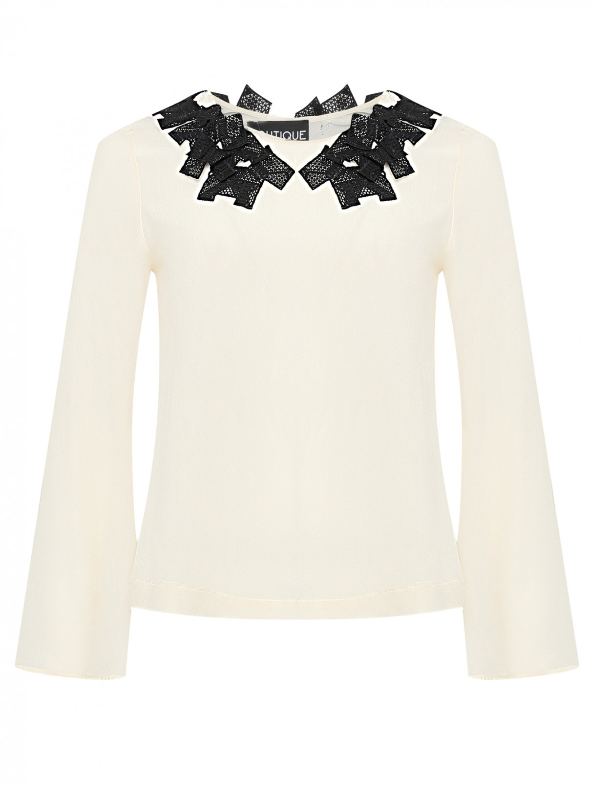 Блуза из шелка с аппликацией BOUTIQUE MOSCHINO  –  Общий вид  – Цвет:  Белый