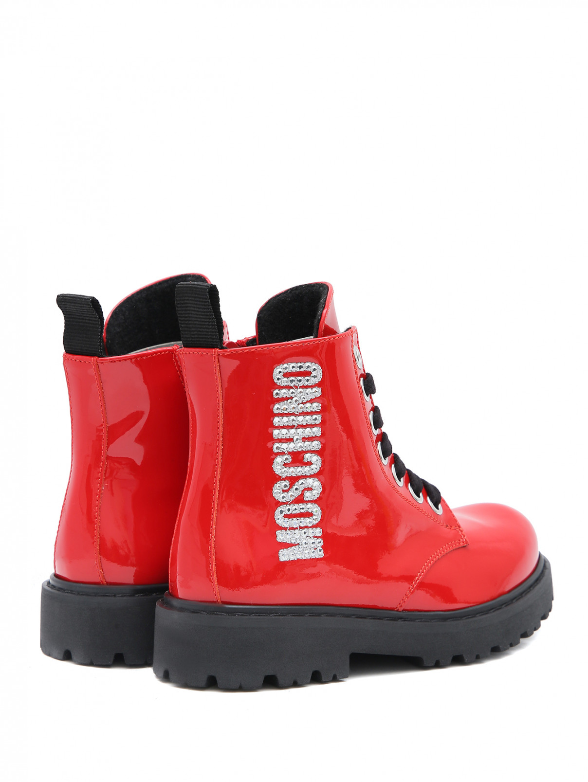 Высокие ботинки со стразами Moschino  –  Обтравка2  – Цвет:  Красный