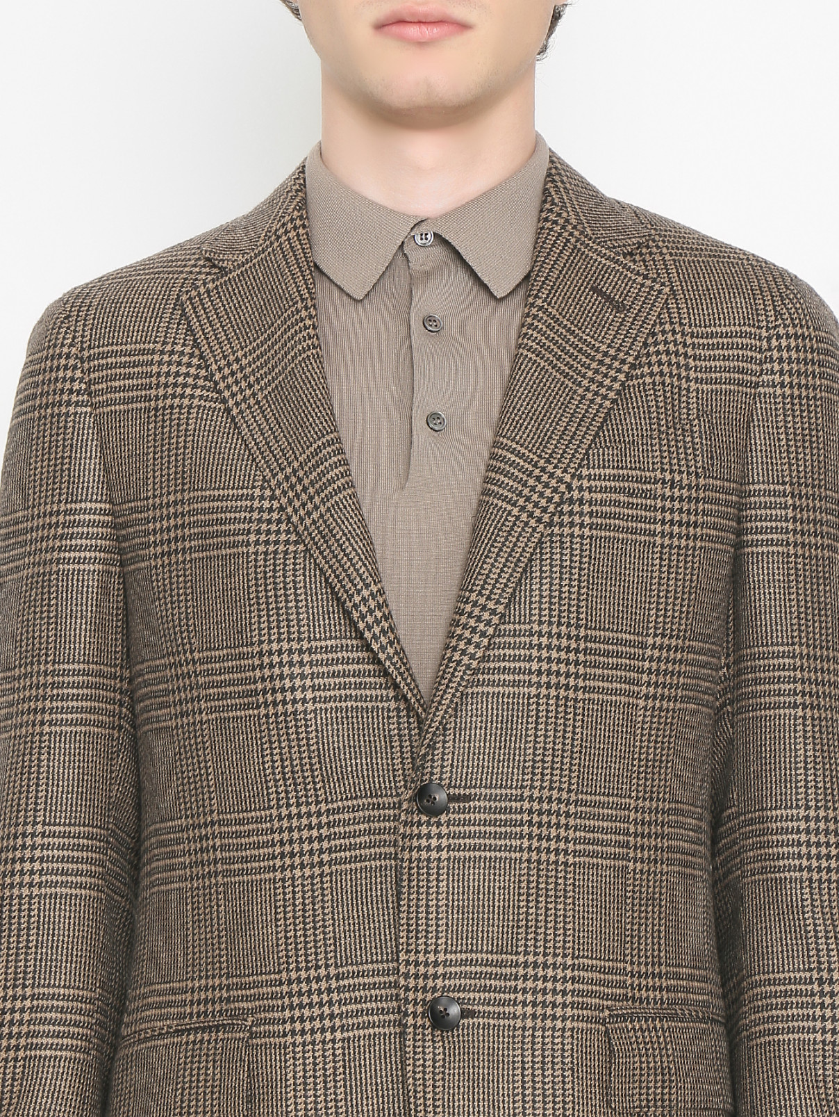 Пиджак из шерсти с узором гусиная лапка LARDINI  –  МодельОбщийВид1  – Цвет:  Коричневый