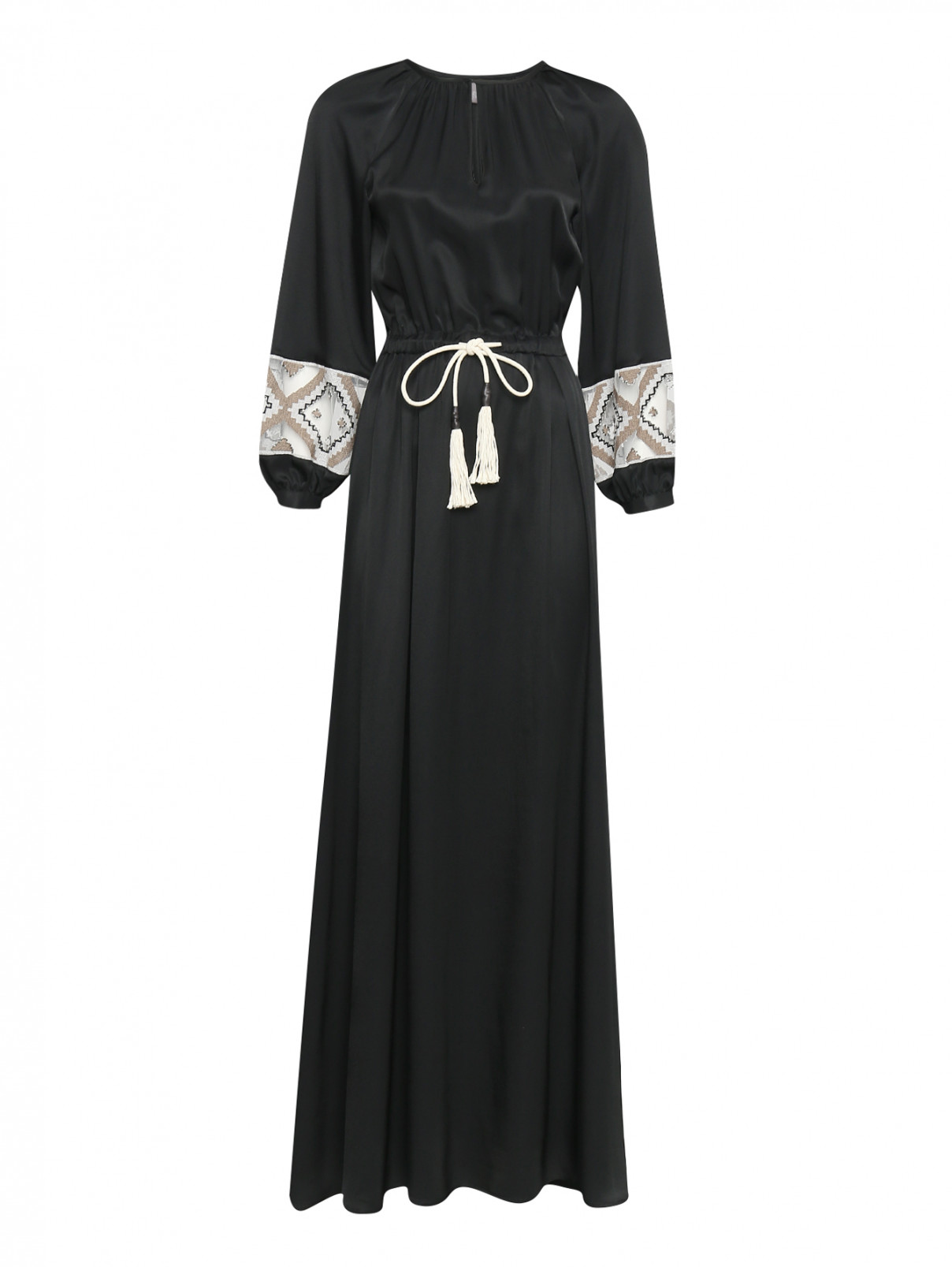 Платье-макси с декоративной отделкой на рукавах Lorena Antoniazzi  –  Общий вид  – Цвет:  Черный
