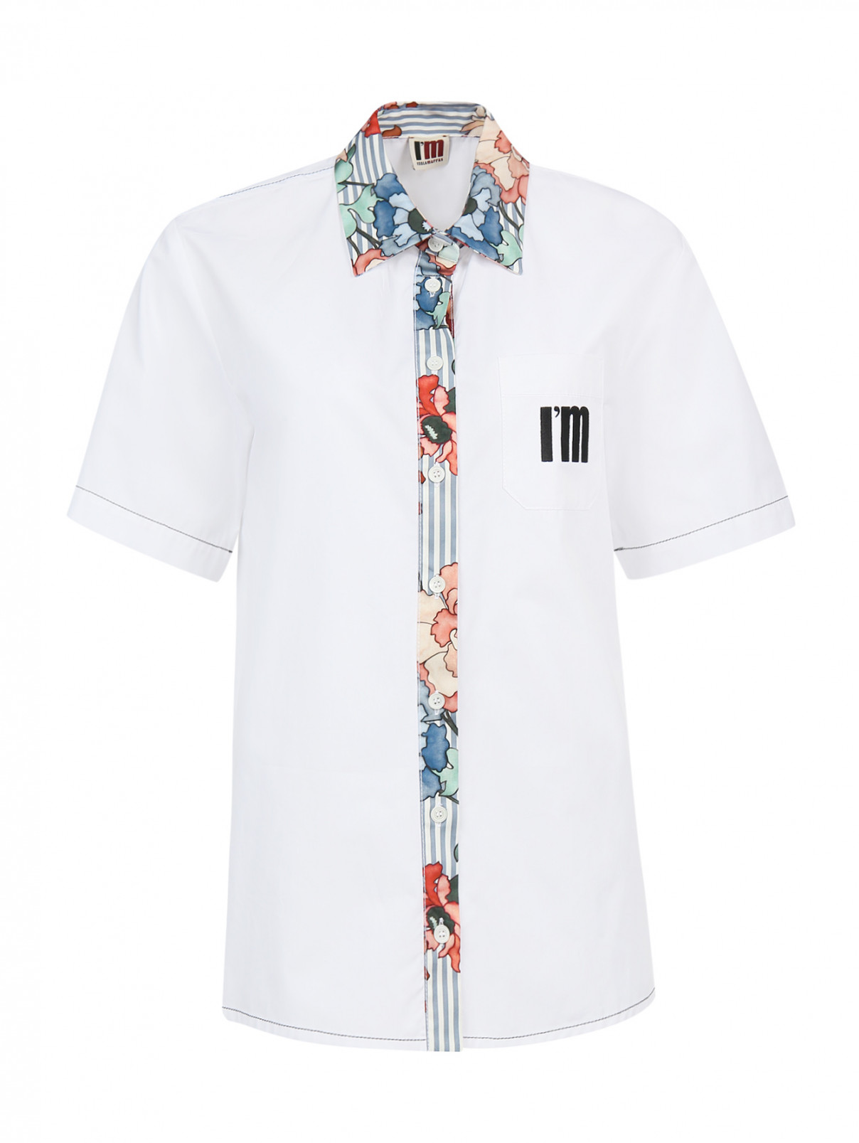 Рубашка из хлопка с коротким рукавом и контрастной отделкой I'M Isola Marras  –  Общий вид  – Цвет:  Белый