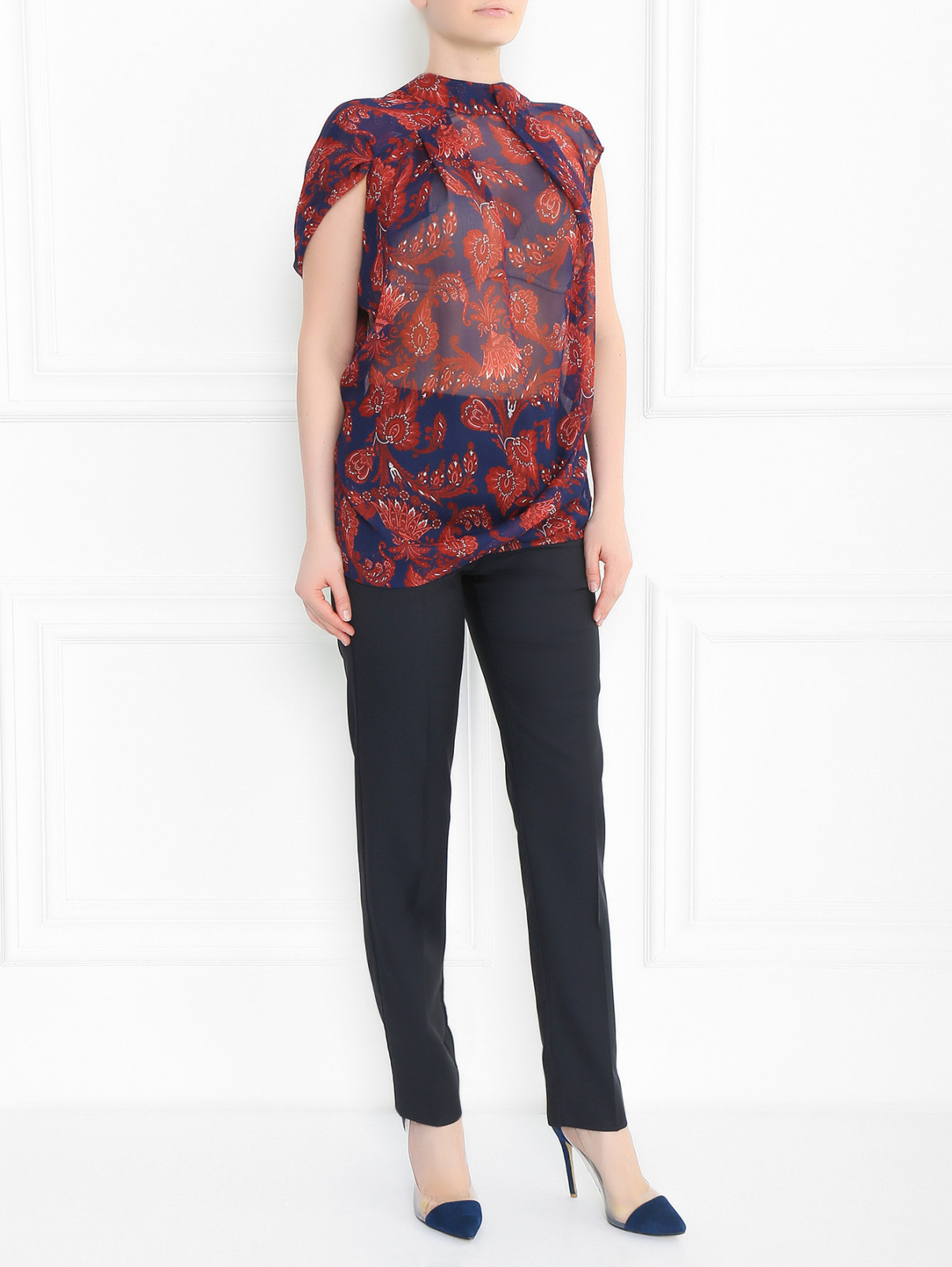 Полупрозрачная блуза из шелка асимметричного кроя с узором "пейсли" Strenesse  –  Модель Общий вид  – Цвет:  Узор